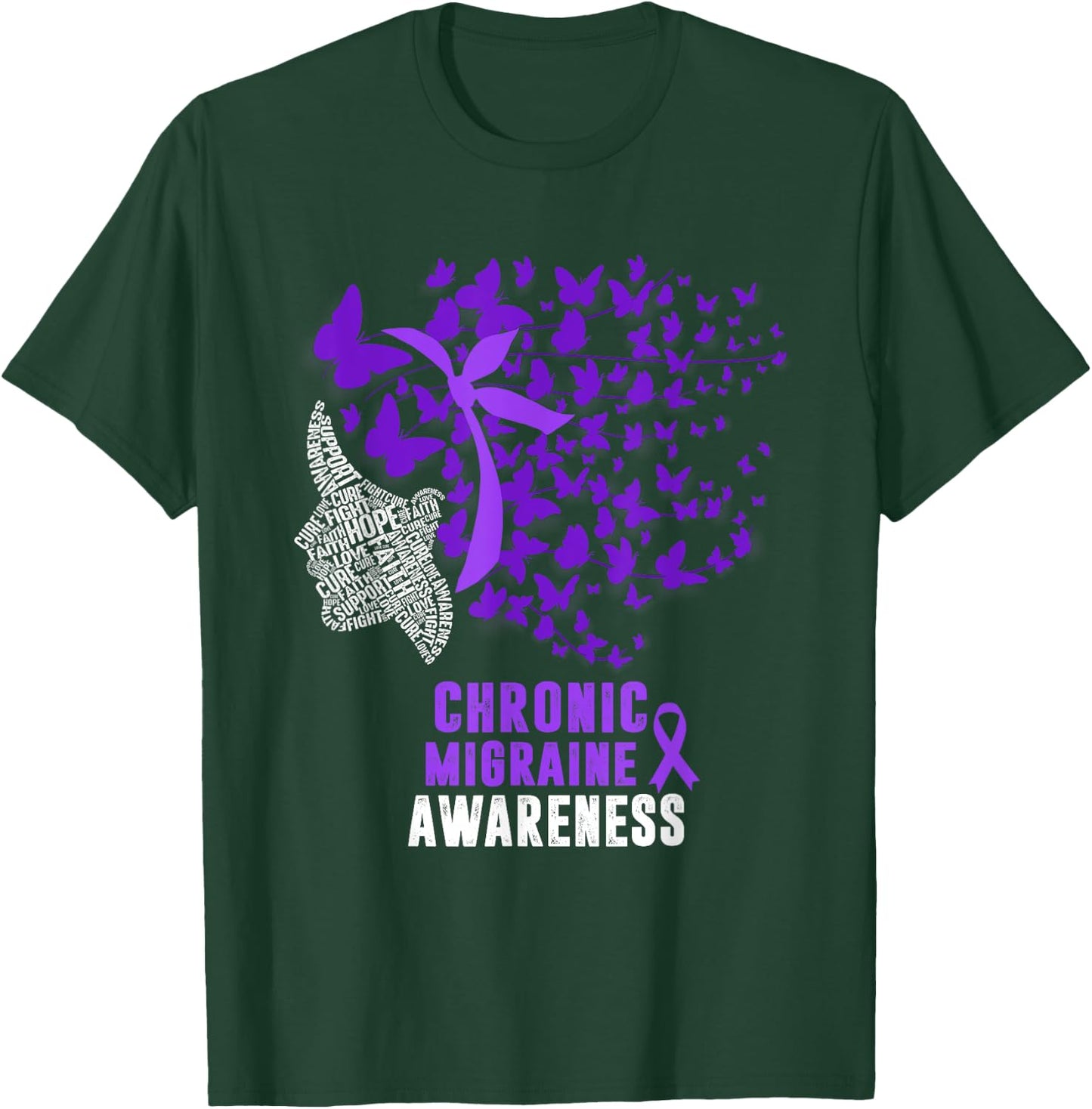 Chronic Migraine Awareness Month Butterfly Purple Ribbon T-Shirt - T-Shirt | Forest