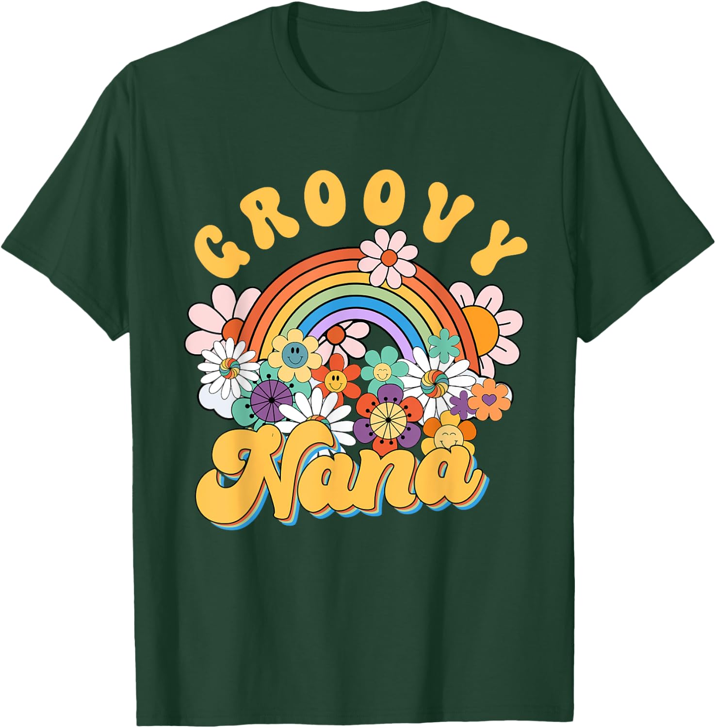 Groovy Nana Rainbow Colorful Flowers Mother's Day T-Shirt - T-Shirt | Forest