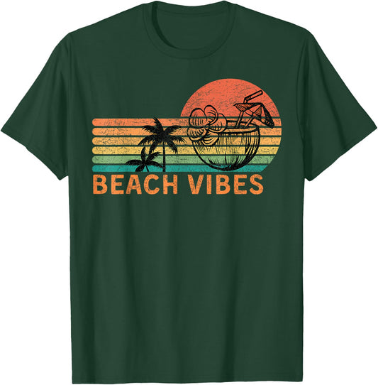 Vintage Beach Vibes Coconut Cocktail Palm Trees Retro Sunset Men Women T-Shirt - T-Shirt | Forest