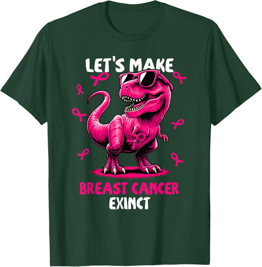Let's Make Breast Cancer Exinct Dinosaur Ribbon Boy Girl Kid T-Shirt - T-Shirt | Forest