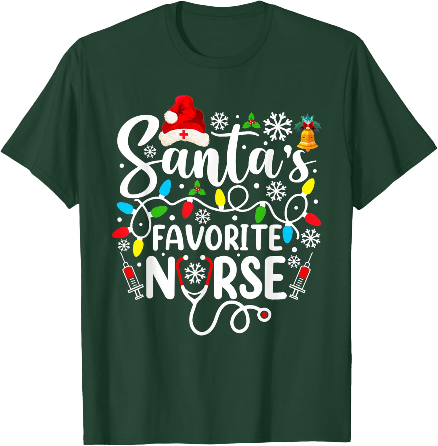 Santa's Favorite Nurse Funny Christmas Family Matching T-Shirt - T-Shirt | Forest