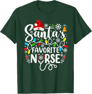 Santa's Favorite Nurse Funny Christmas Family Matching T-Shirt - T-Shirt | Forest