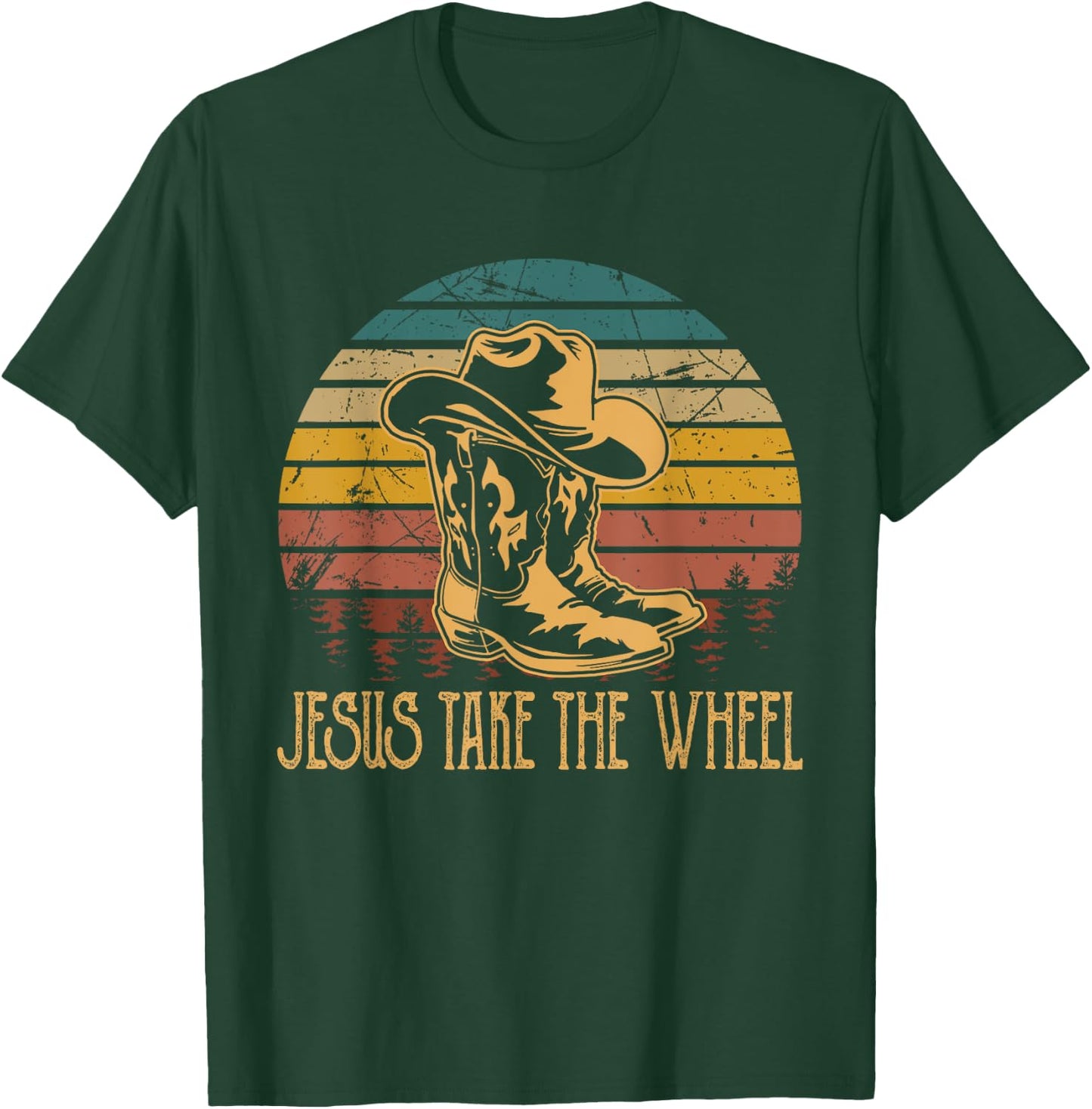 Vintage Funny Music Designs Jesus Take The Wheel Western Horse Riding T-Shirt - T-Shirt | Forest