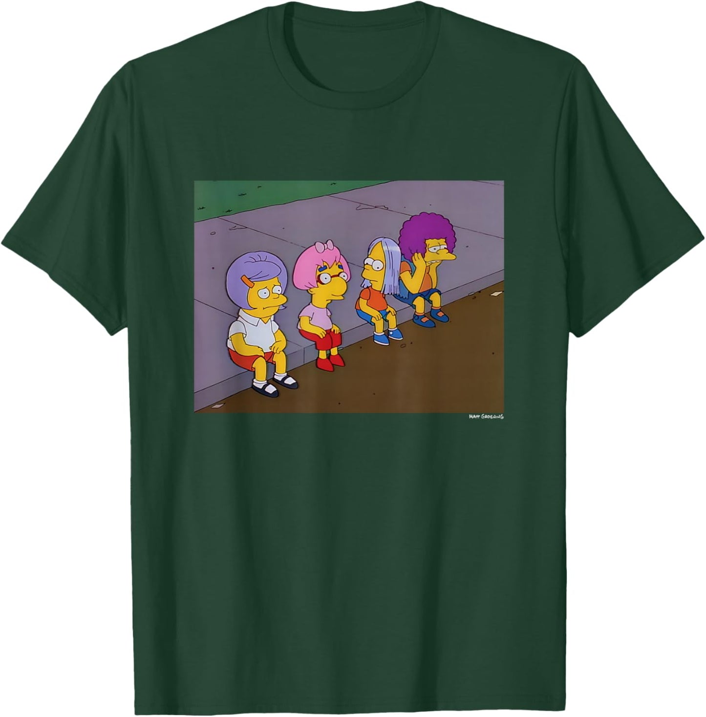 The Simpsons Iconic Characters Road Wigs Group Shot Logo T-Shirt - T-Shirt | Forest