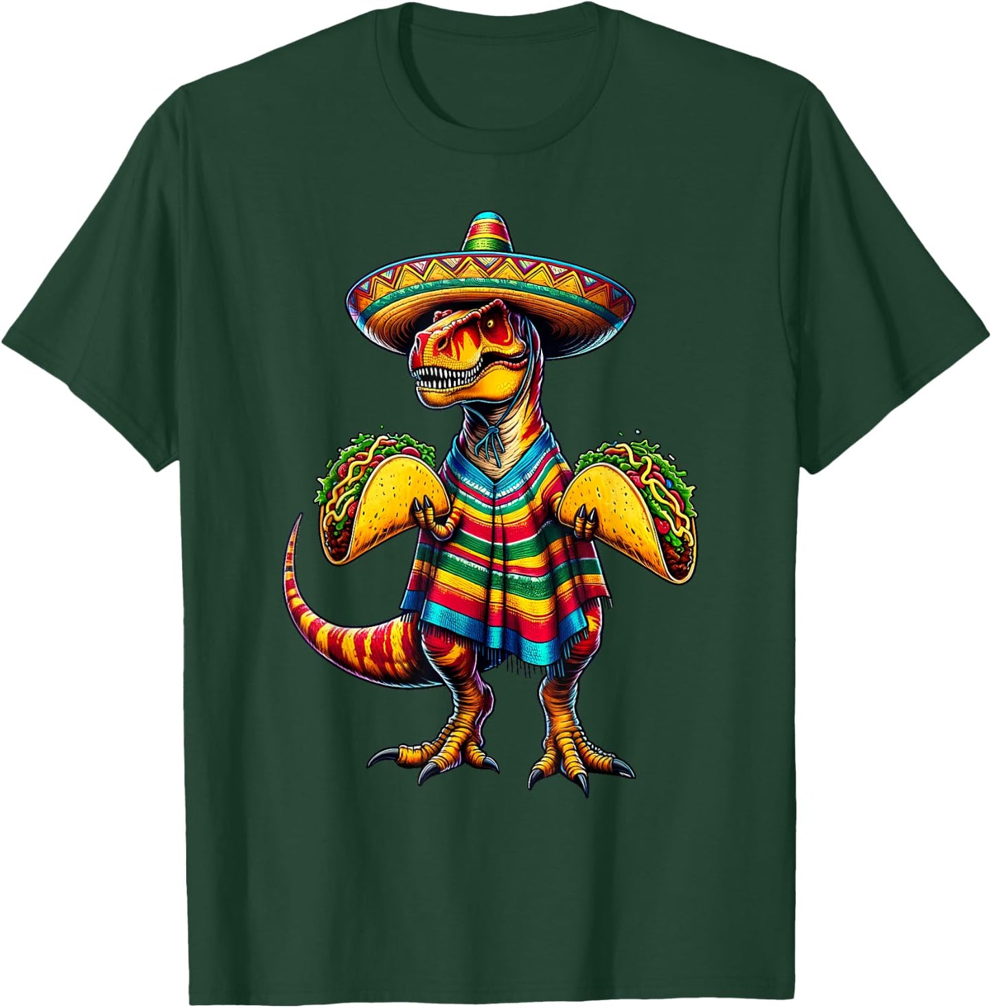 T-rex Dinosaur Taco Lover Cinco de Mayo Sombrero Poncho T-Shirt - T-Shirt | Forest