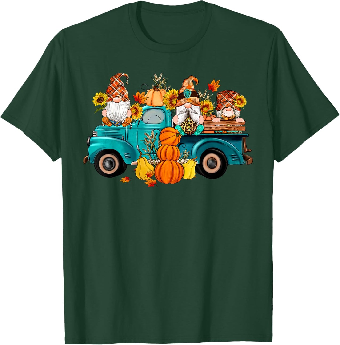 Cute Gnomes Truck Sunflower Pumpkin Fall Autumn Season T-Shirt - T-Shirt | Forest