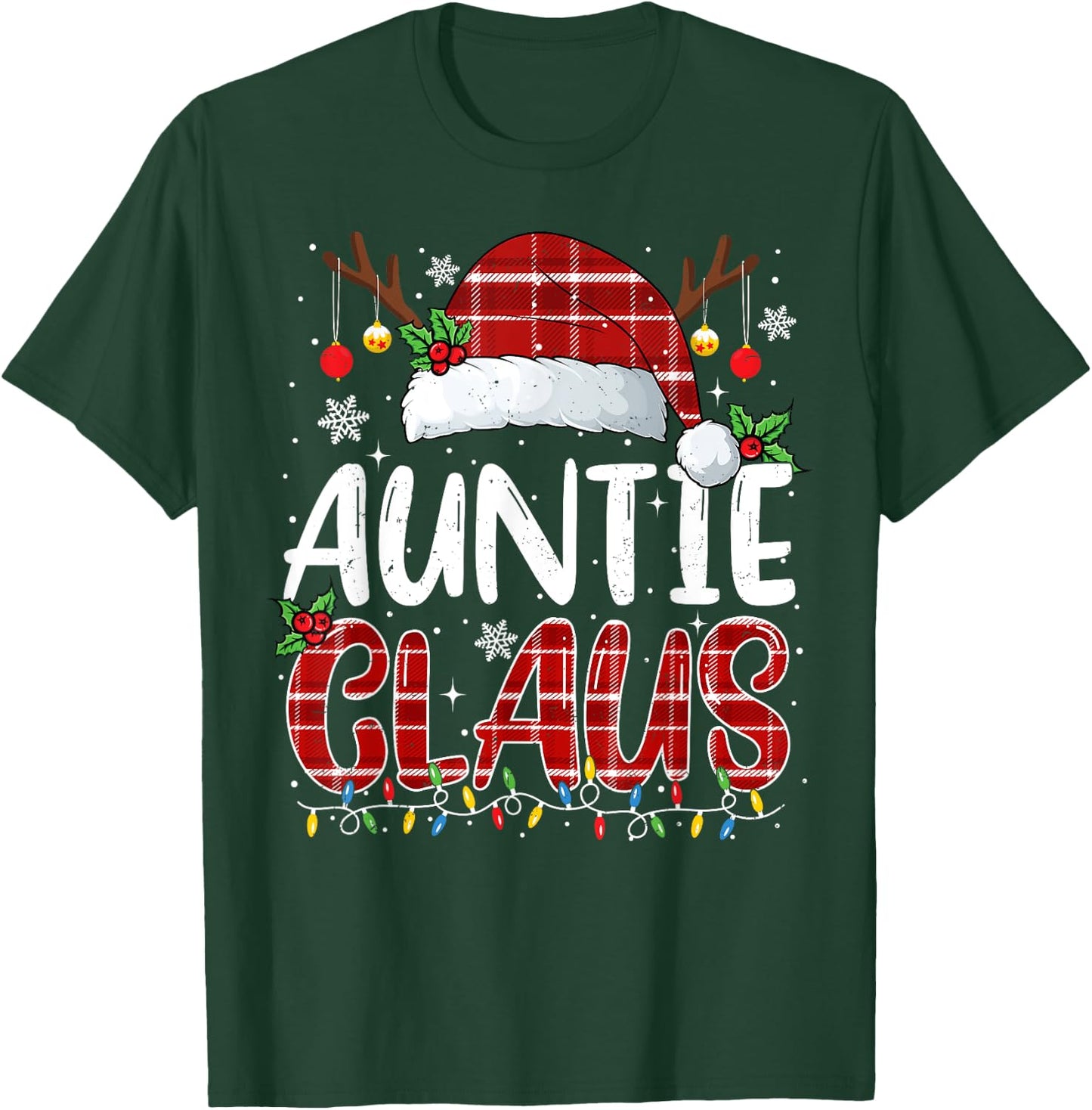 Auntie Claus Christmas Lights Pajama Family Matching T-Shirt - T-Shirt | Forest