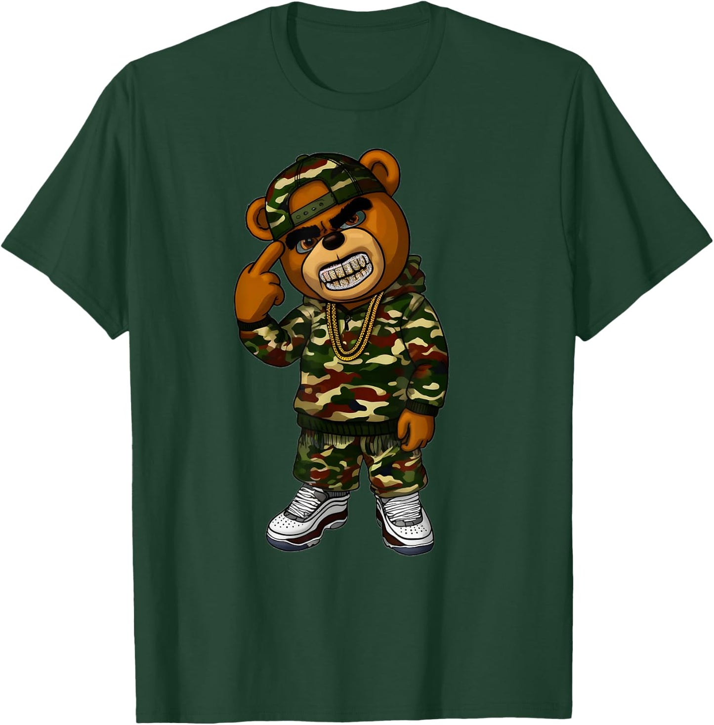 Camo Hip Hop Teddy Bear Camouflage Gangsta Streetwear Hustle T-Shirt - T-Shirt | Forest