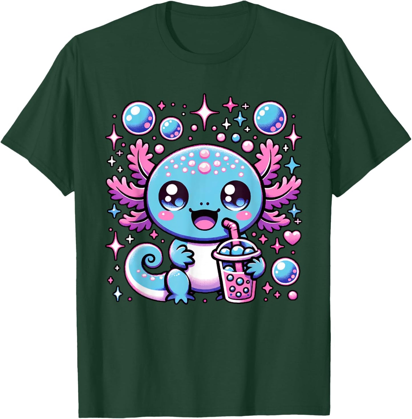 Cute Axolotl Bubble Boba Tea Anime Girls Boys Kids Women T-Shirt - T-Shirt | Forest