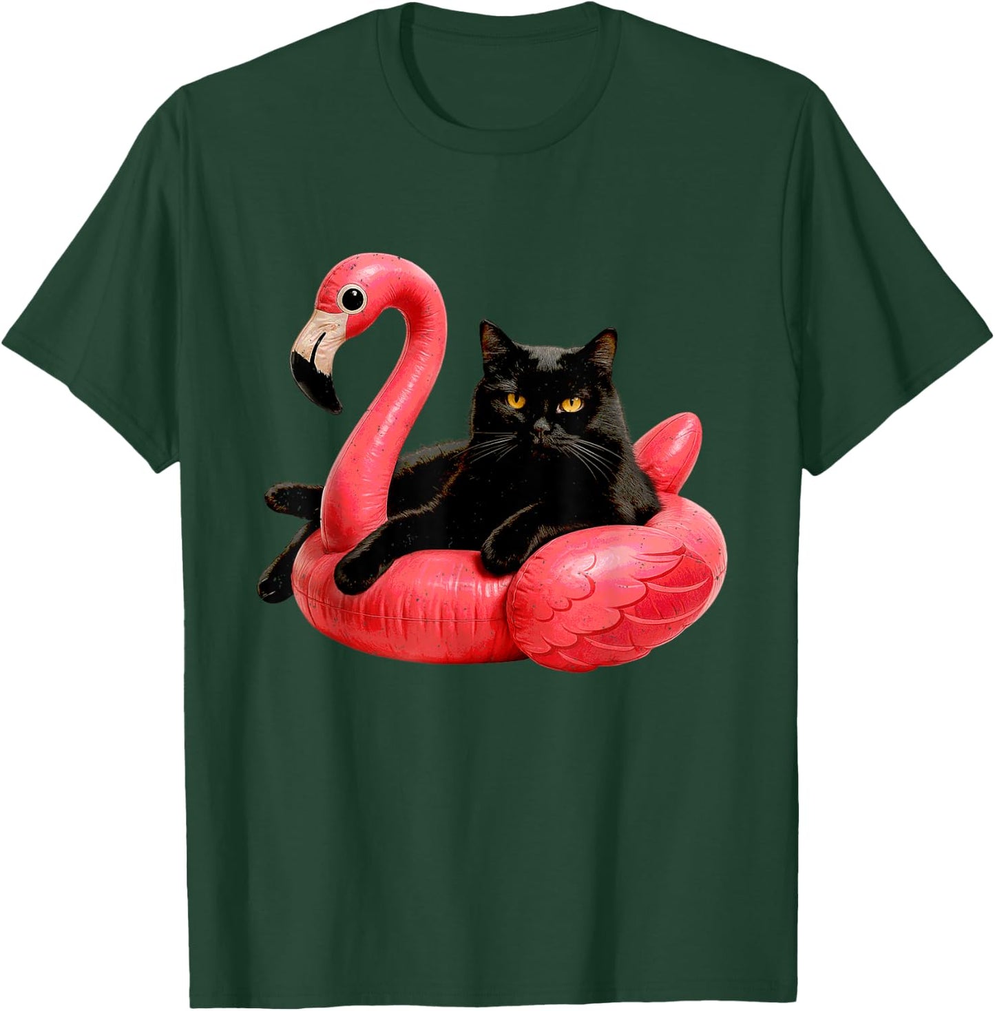 Black Cat Flamingo Kitten Lover Feline Pet Owner Kitty T-Shirt - T-Shirt | Forest
