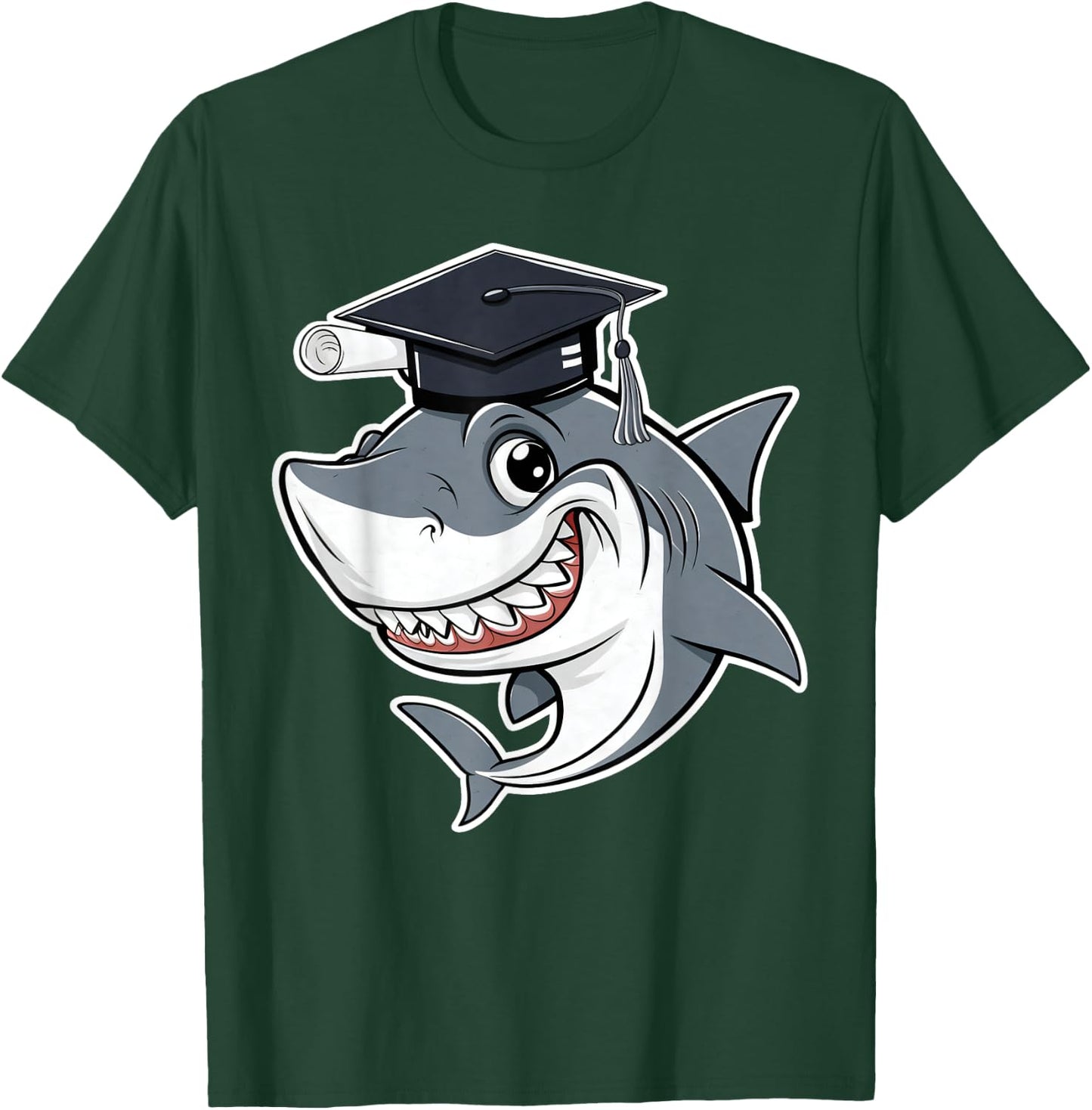 Great White Shark Graduation Cap Class of 2025 Shark Lover T-Shirt - T-Shirt | Forest