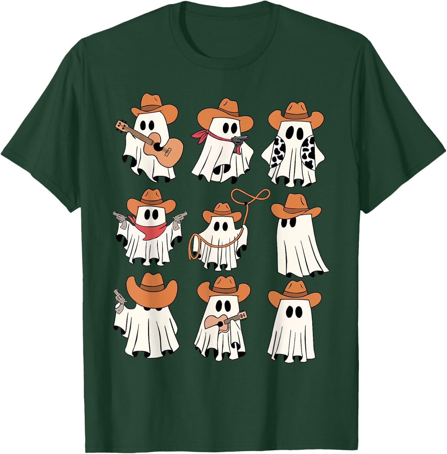 Retro Western Halloween Cowboy Ghost Collage Spooky Season T-Shirt - T-Shirt | Forest