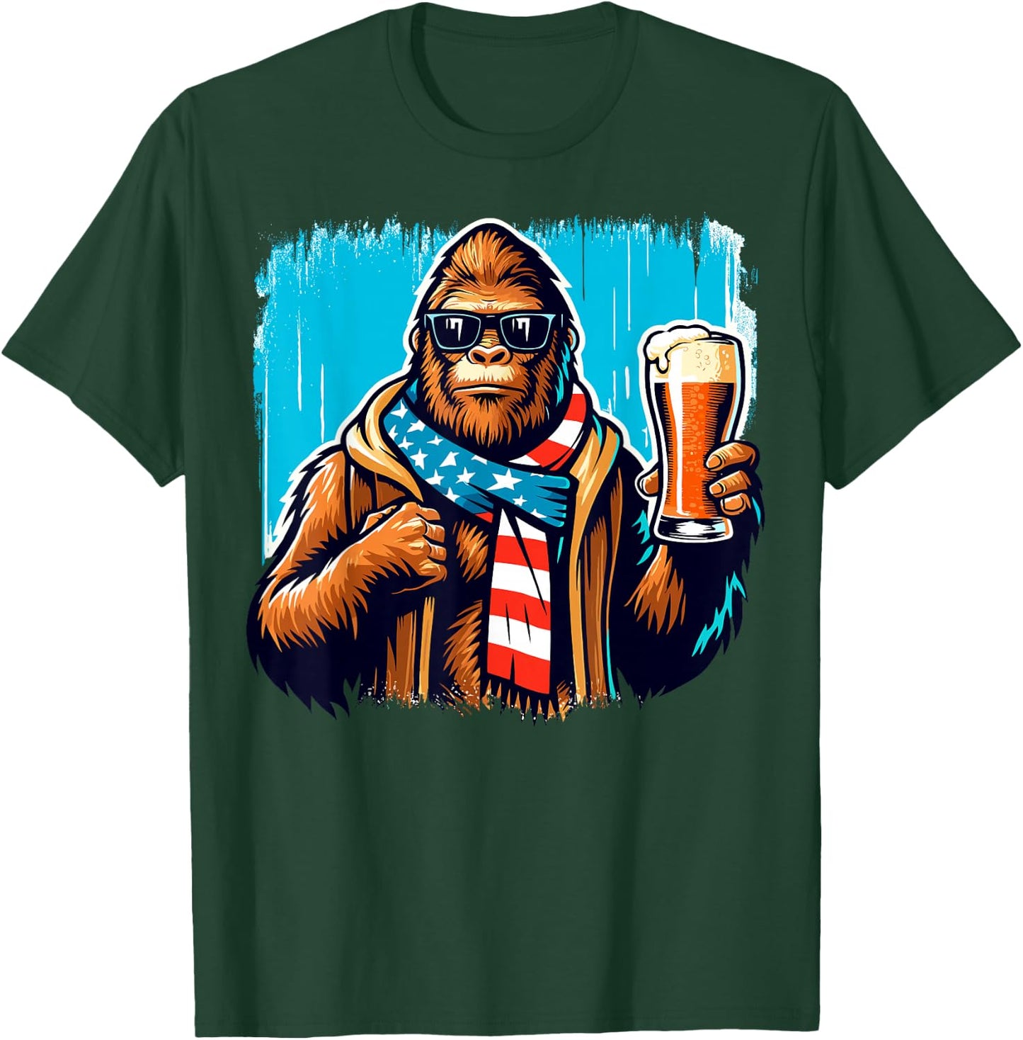 Bigfoot Holding Beer USA Flag Sasquatch 4th of July T-Shirt - T-Shirt | Forest