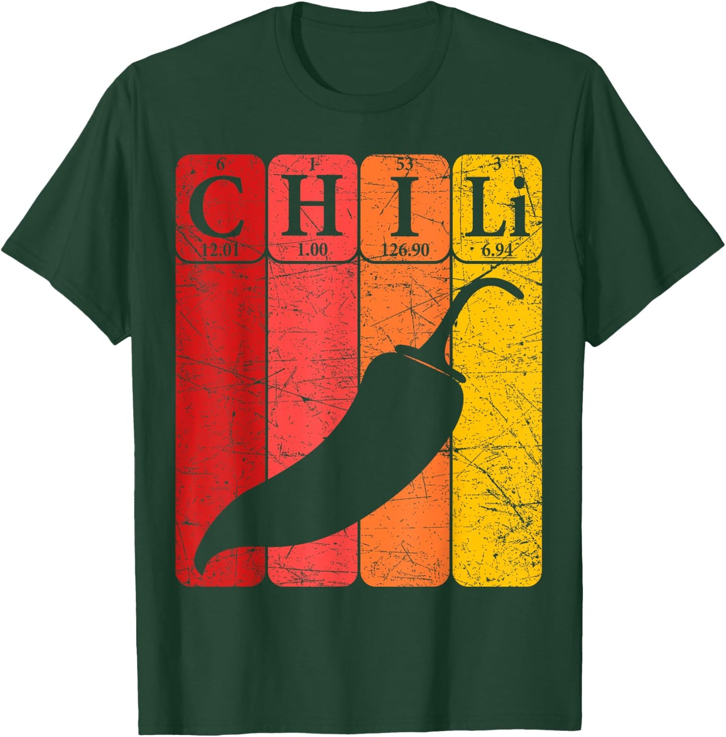 Chili Periodic Table Elements Chili Pepper Spicy Food Retro T-Shirt - T-Shirt | Forest