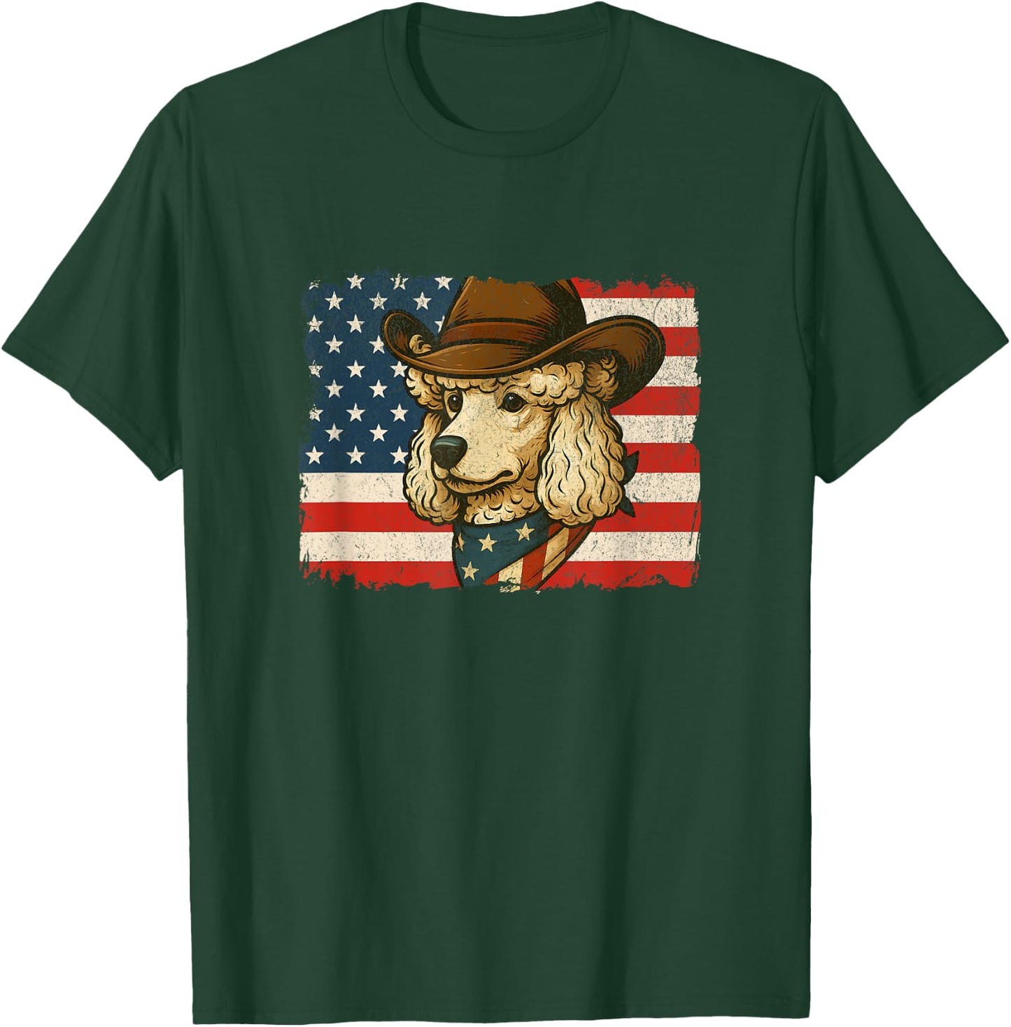 Cowboy Poodle 4th of July Dog Patriotic USA Flag Man Woman T-Shirt - T-Shirt | Forest