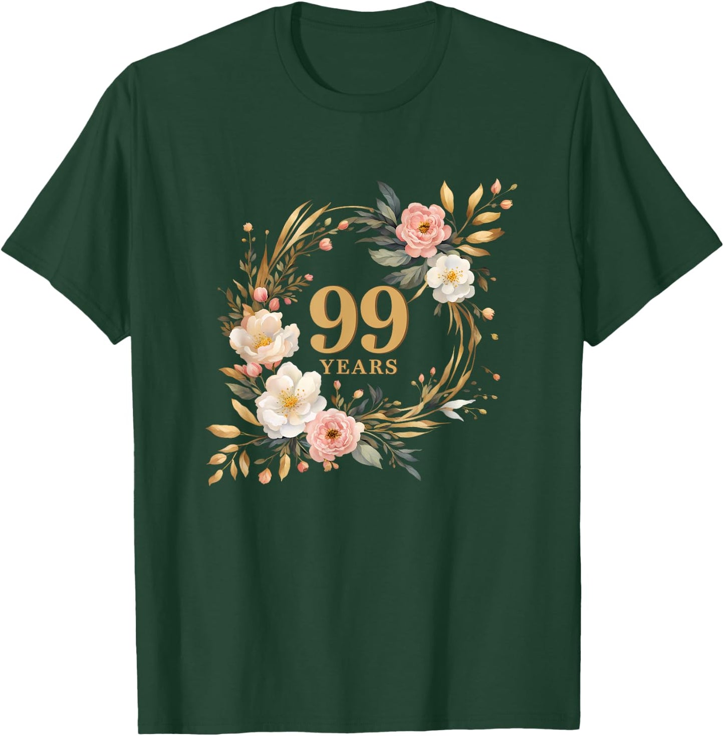 99 Years Celebration Watercolor Birthday Floral T-Shirt - T-Shirt | Forest