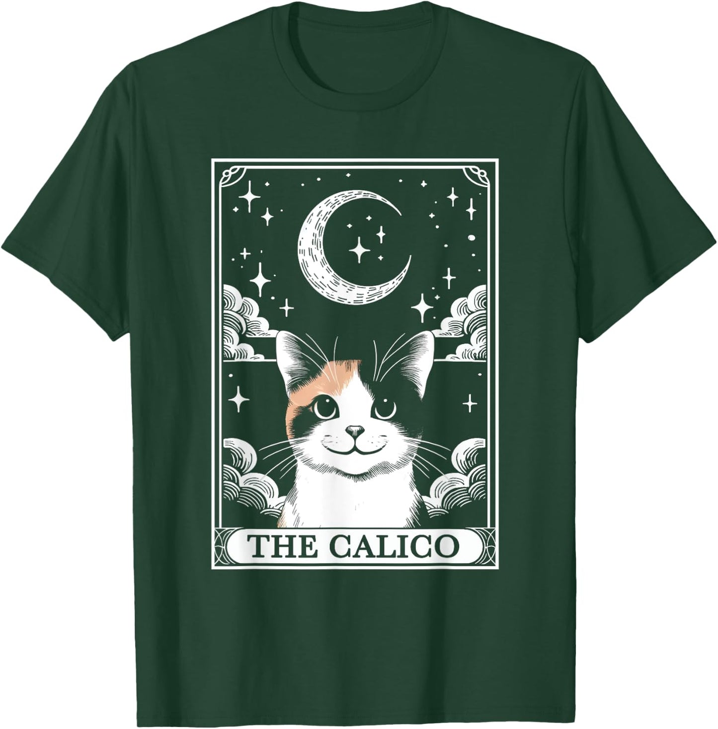 Tarot Card Vintage Crescent Moon Calico Cat Mom Cat Lovers Women Kids T-Shirt - T-Shirt | Forest