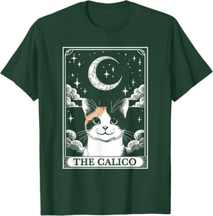 Tarot Card Vintage Crescent Moon Calico Cat Mom Cat Lovers Women Kids T-Shirt - T-Shirt | Forest