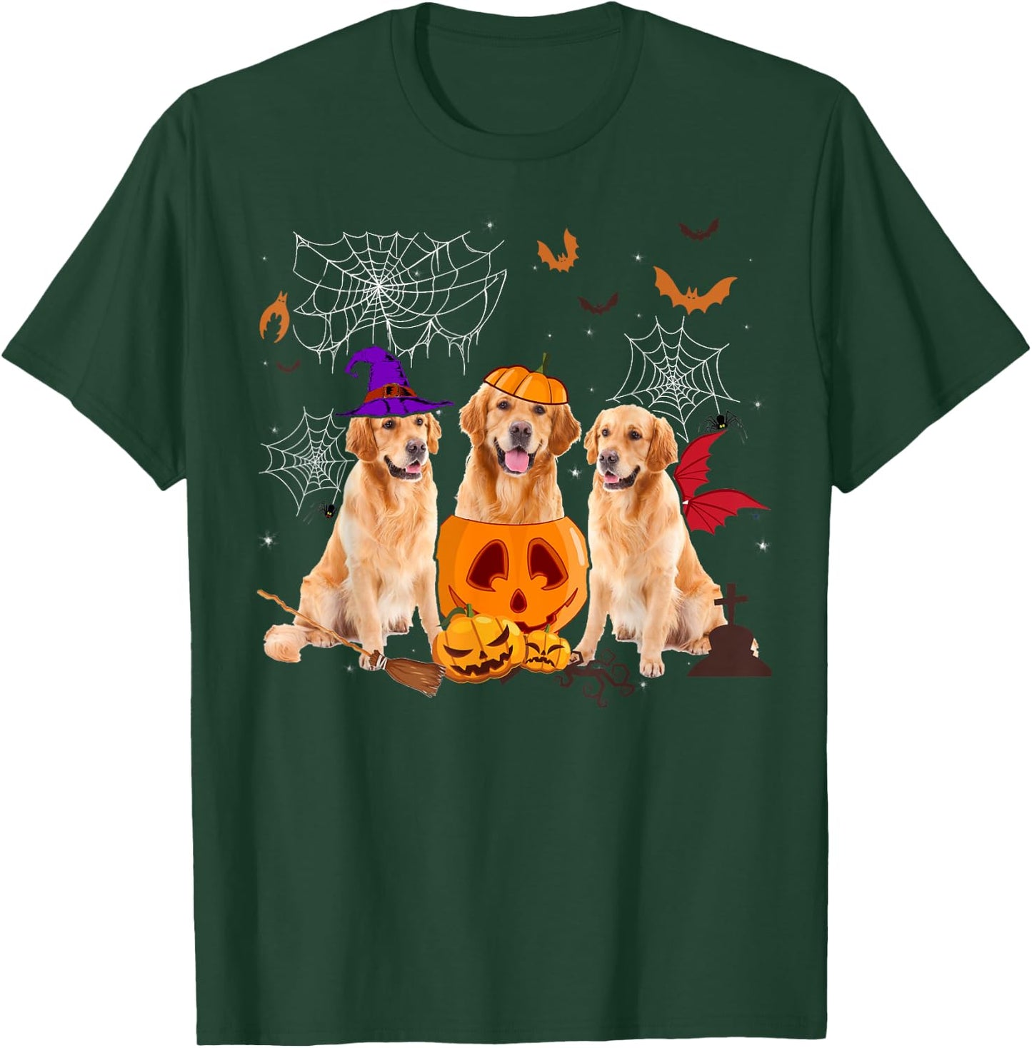 Funny Pumpkin Witch Golden Retriever Dog Halloween Gifts Women Kids T-Shirt - T-Shirt | Forest