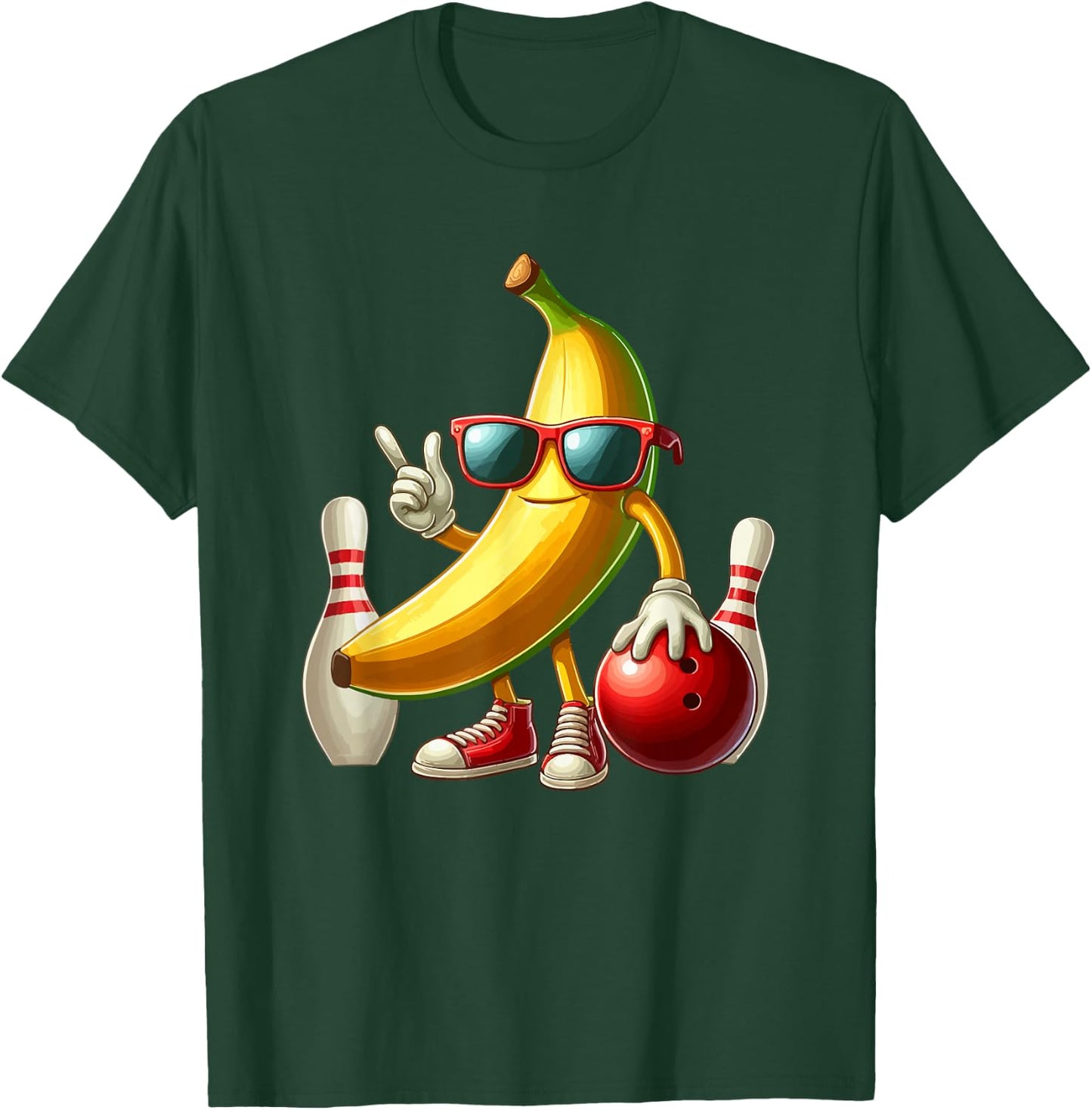 Banana Sunglasses Playing Bowling Funny Fruit Sport Player T-Shirt - T-Shirt | Forest