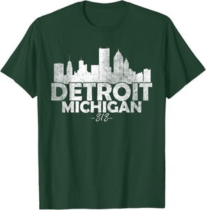 Detroit Michigan MI | Skyline , Small, Black T-Shirt - T-Shirt | Forest