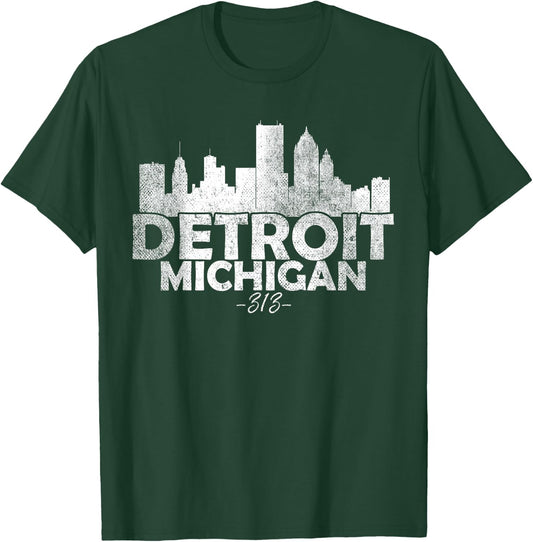 Detroit Michigan MI | Skyline , Small, Black T-Shirt - T-Shirt | Forest