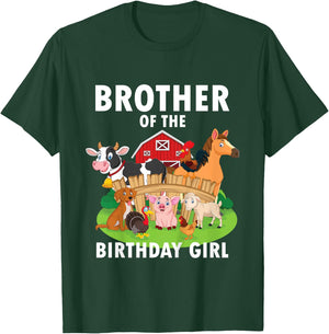 Kids Brother Of The Birthday Girl Farm Animal Matching Farm Theme T-Shirt - T-Shirt | Forest