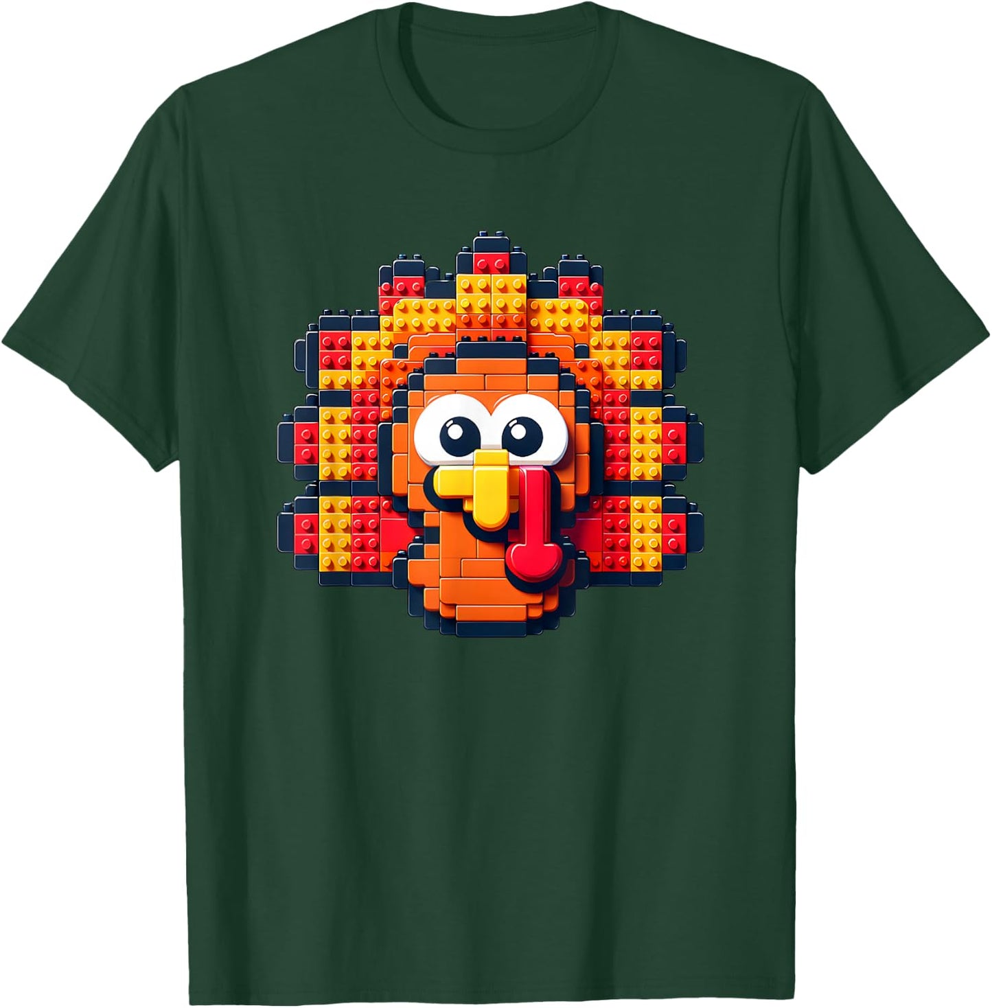 Thanksgiving Building Brick Turkey Face Master Builder Boys T-Shirt - T-Shirt | Forest
