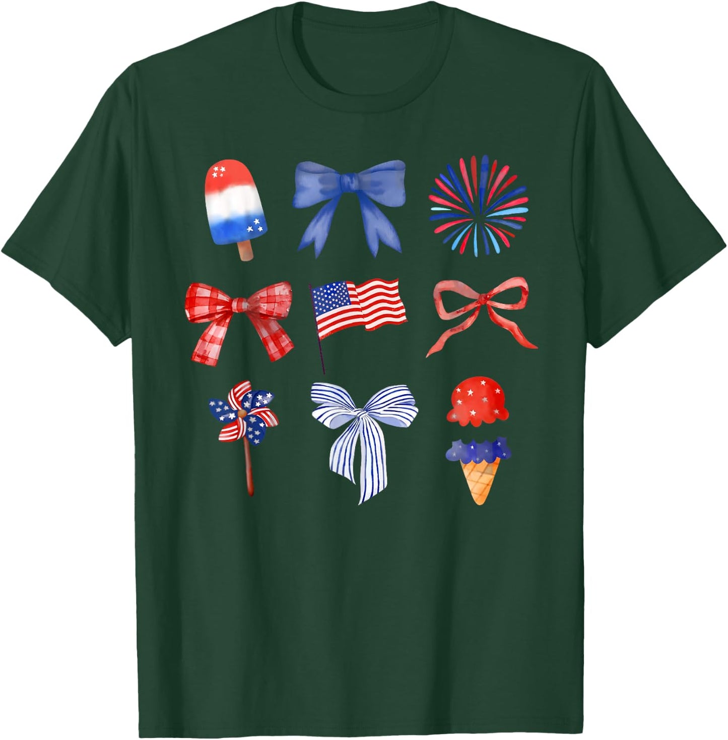 Coquette Bow Ice Cream America Freedom Patriotic 4th Of July T-Shirt - T-Shirt | Forest