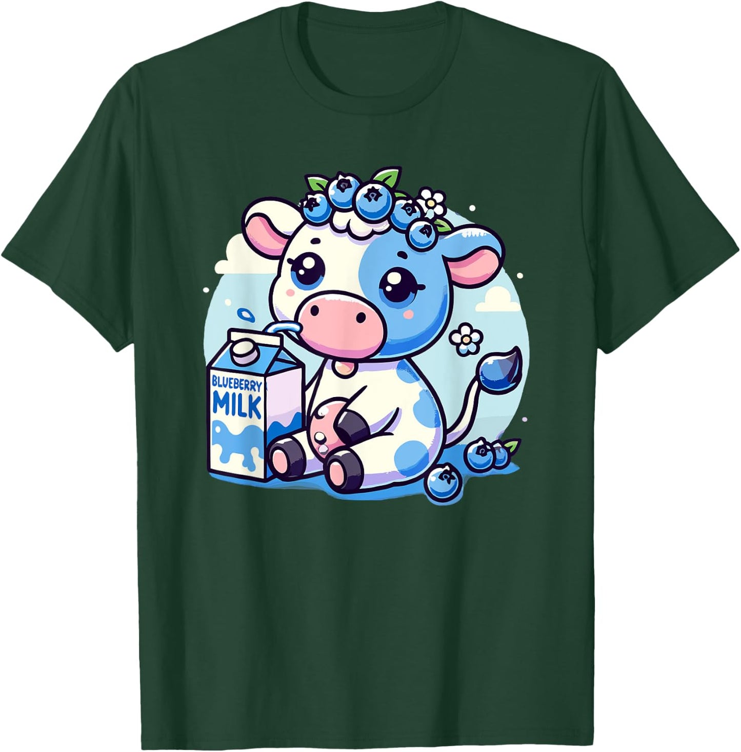 Cute Kawaii Blueberry Milk Cow Animal Milkshake T-Shirt - T-Shirt | Forest