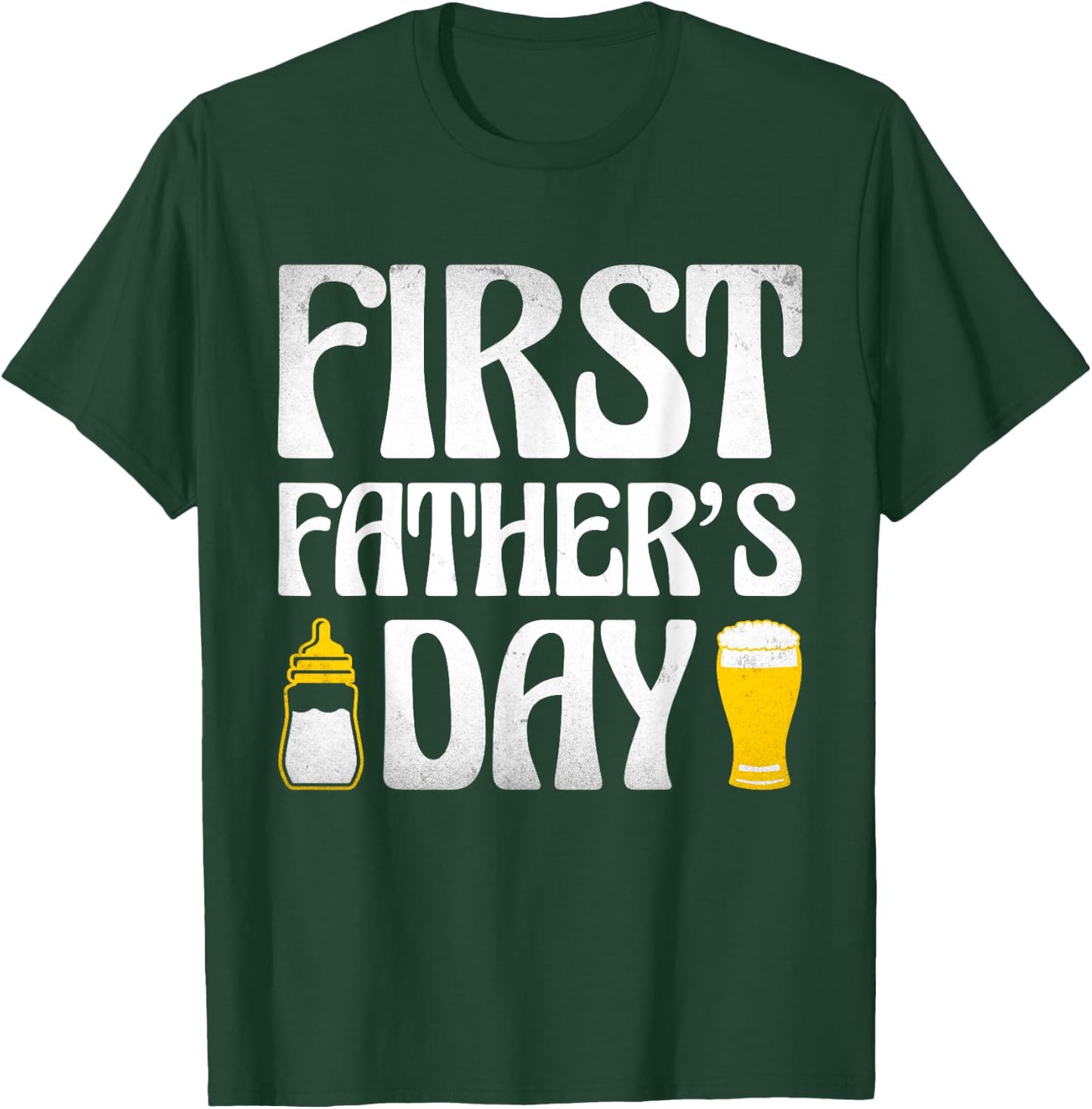 First Father's Day Beer Baby Bottle Daddy 2024 Dad Joke T-Shirt - T-Shirt | Forest