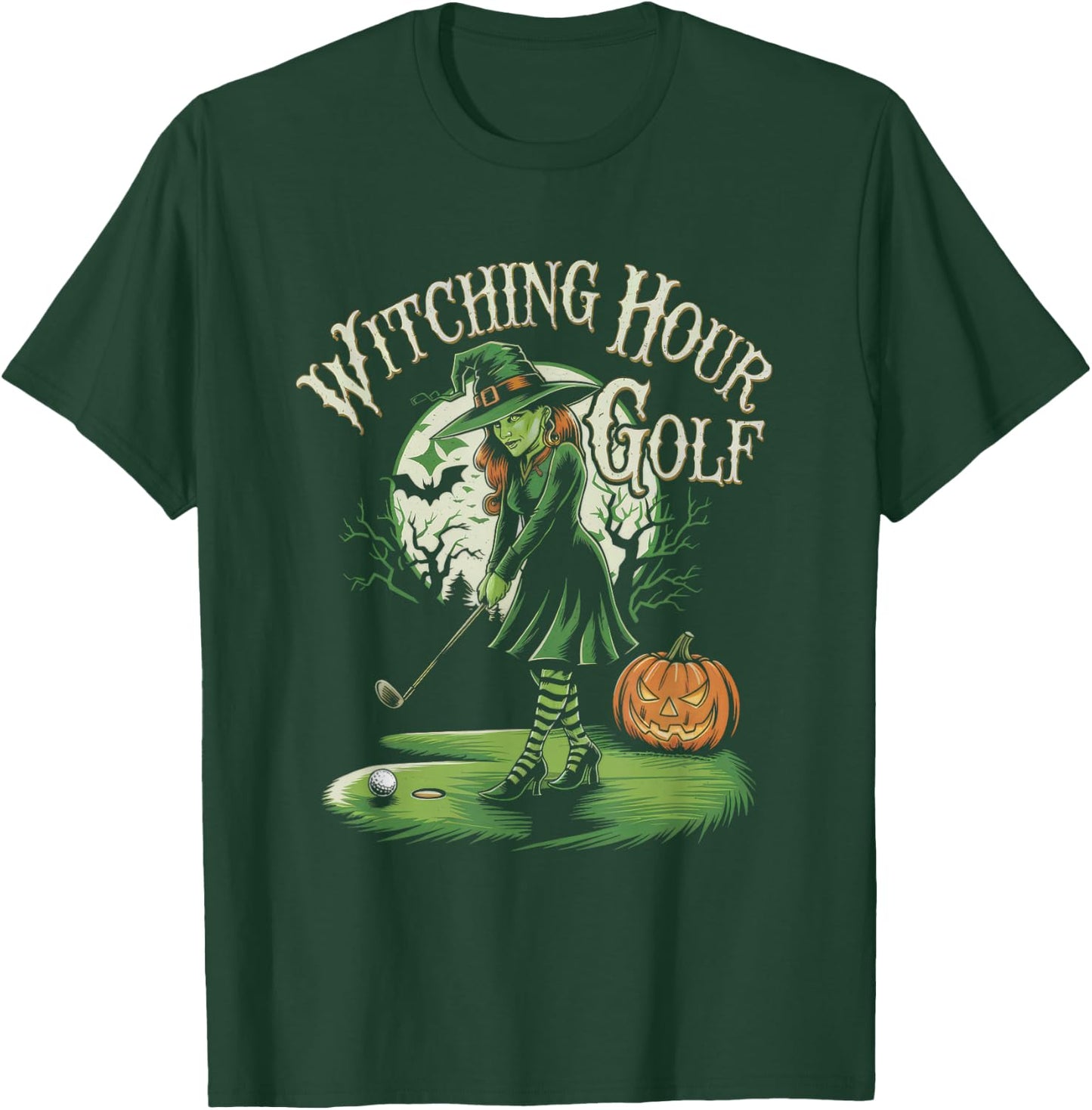 Witching Hour Golf Halloween Golf Witch Pumpkin T-Shirt - T-Shirt | Forest