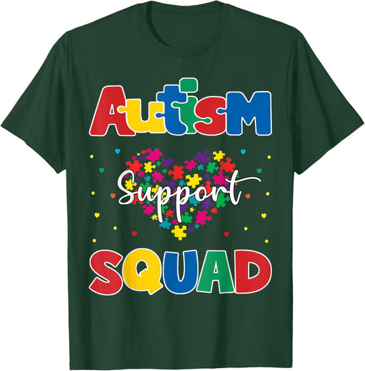 Autism Support Squad Awareness Month Colorful Heart Apparel T-Shirt - T-Shirt | Forest