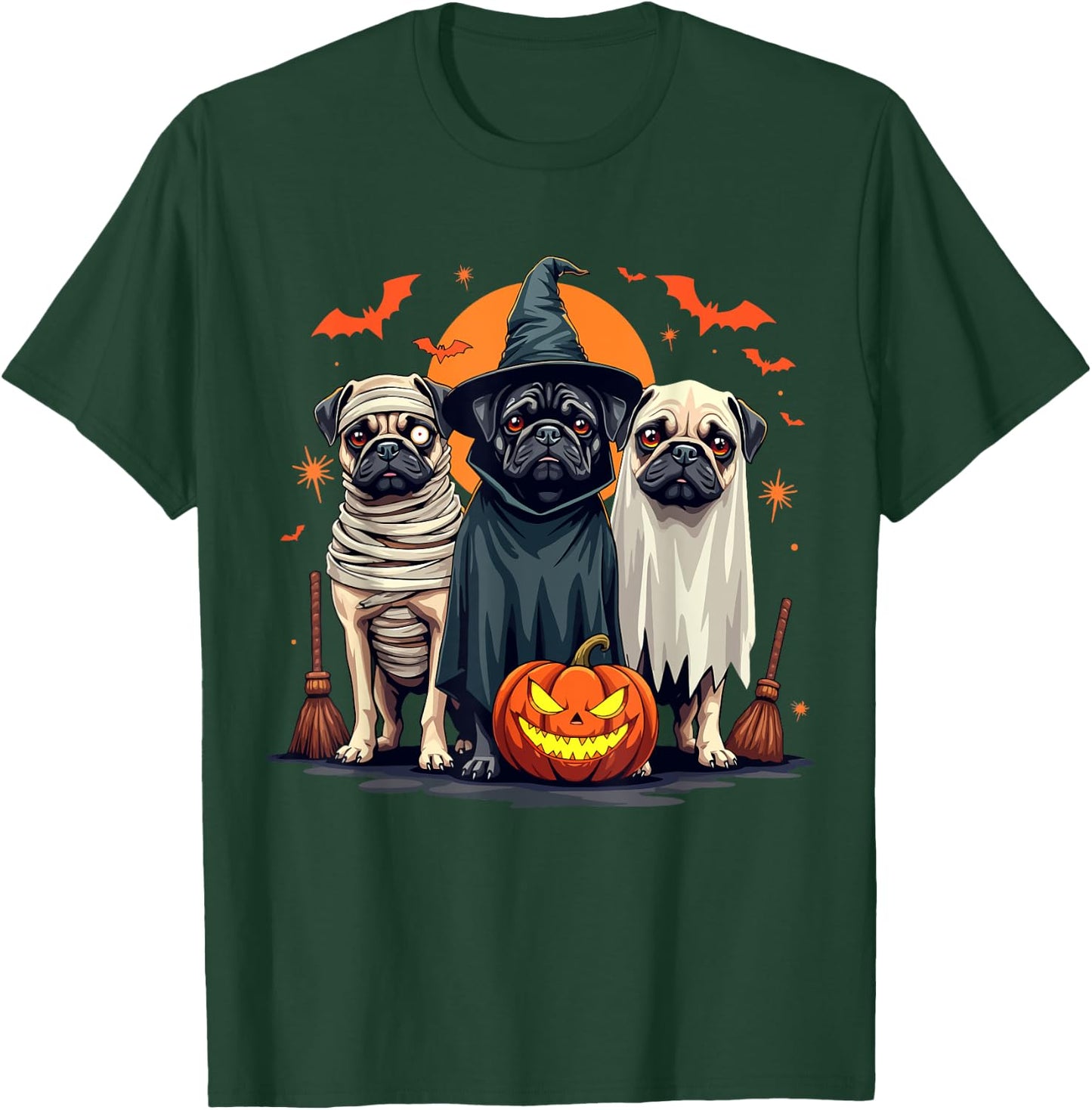 Pug Halloween Costume Mummy Witch Ghost Dog Lover T-Shirt - T-Shirt | Forest
