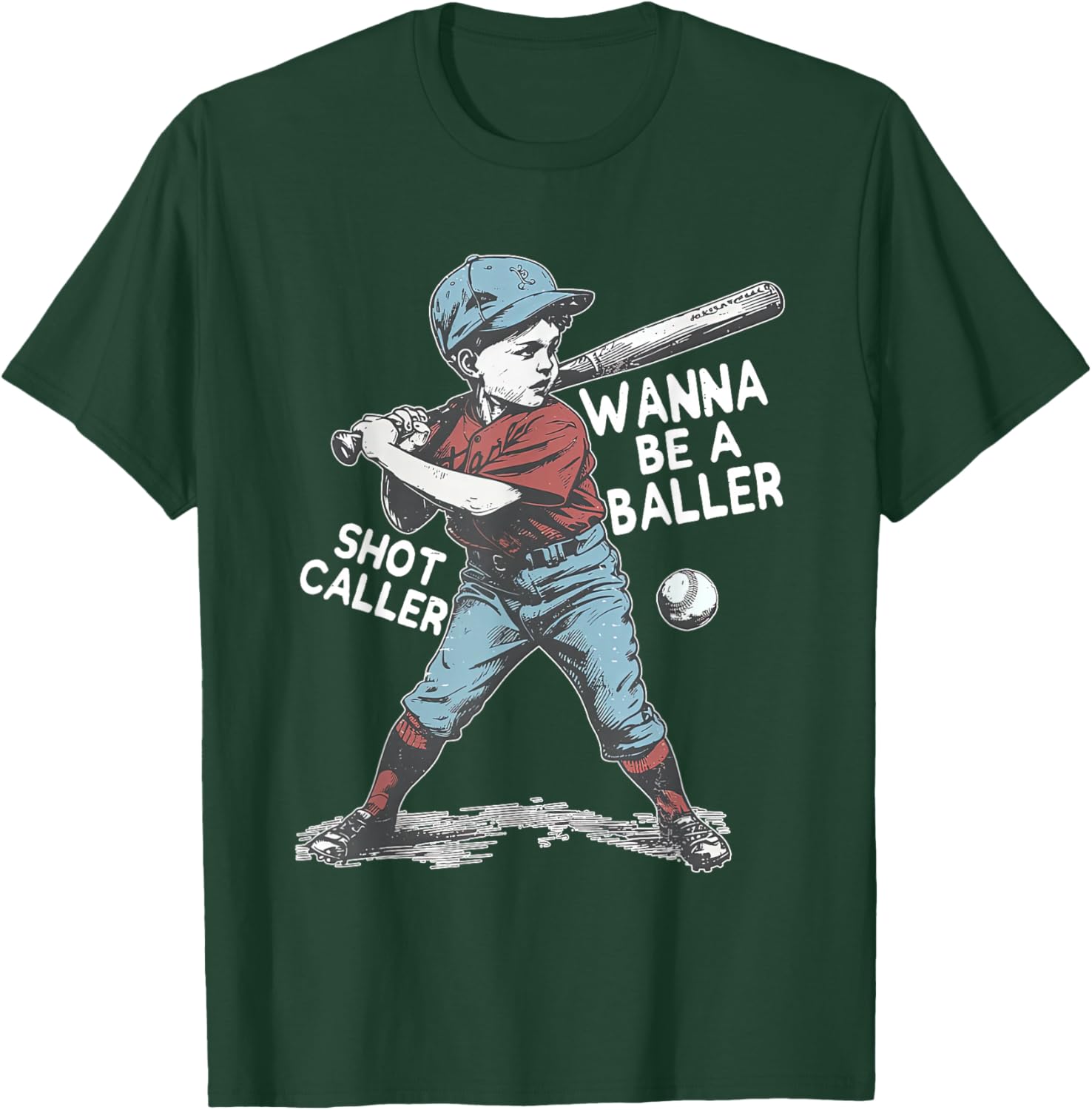 Wanna be a baller shot caller Retro baseball Vintage Boy Kid T-Shirt - T-Shirt | Forest