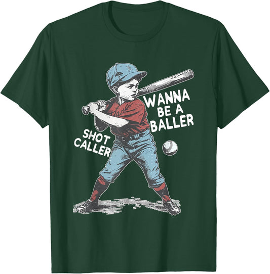 Wanna be a baller shot caller Retro baseball Vintage Boy Kid T-Shirt - T-Shirt | Forest