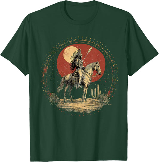 Indian Chief Feather Headdress Horse Native American Pride T-Shirt - T-Shirt | Forest