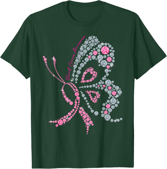 Breast Cancer Awareness Pink Butterfly Warrior Supporter T-Shirt - T-Shirt | Forest
