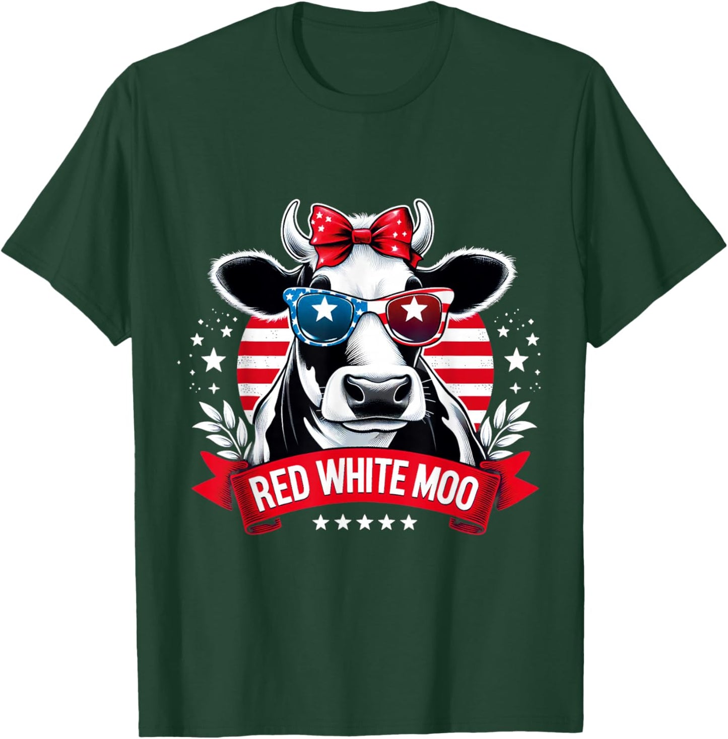 Patriotic Cow USA Flag 4th of July Red and White and Moo T-Shirt - T-Shirt | Forest