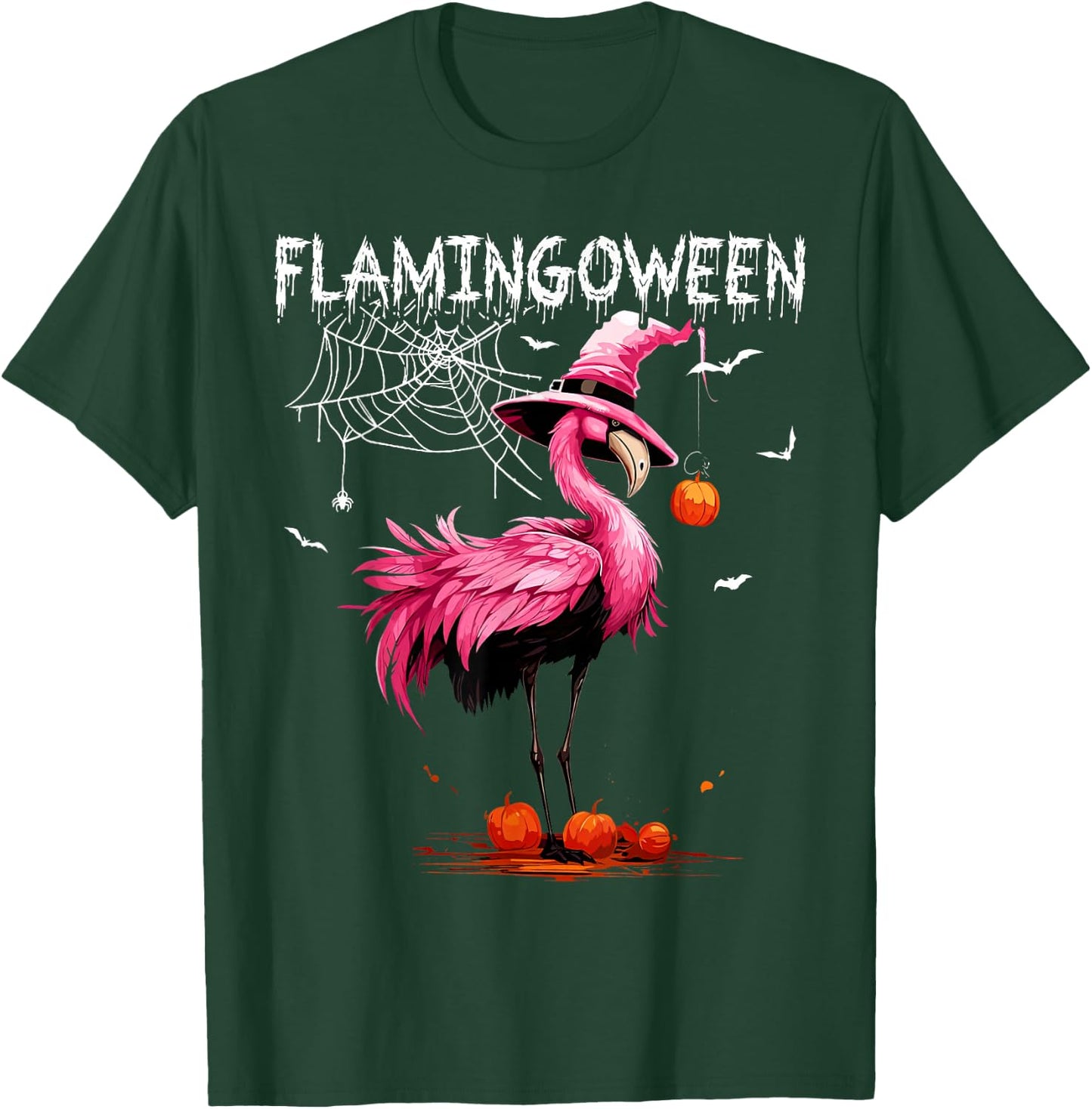 Flamingoween Pink Flamingo Witch Hat Pumpkin Halloween T-Shirt - T-Shirt | Forest