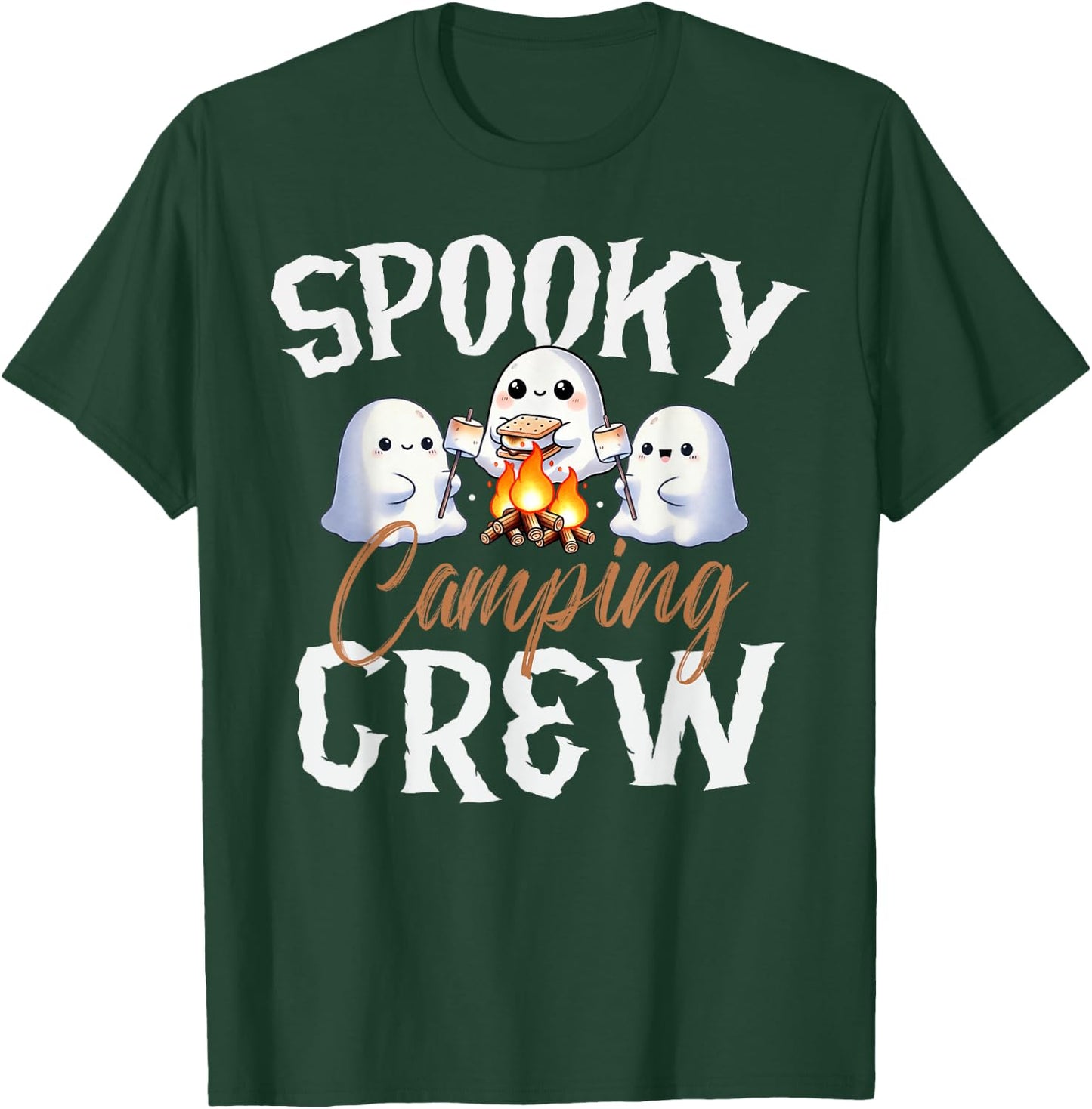Spooky Camping Crew Halloween 2024 Campfire Happy Boo Ghost T-Shirt - T-Shirt | Forest