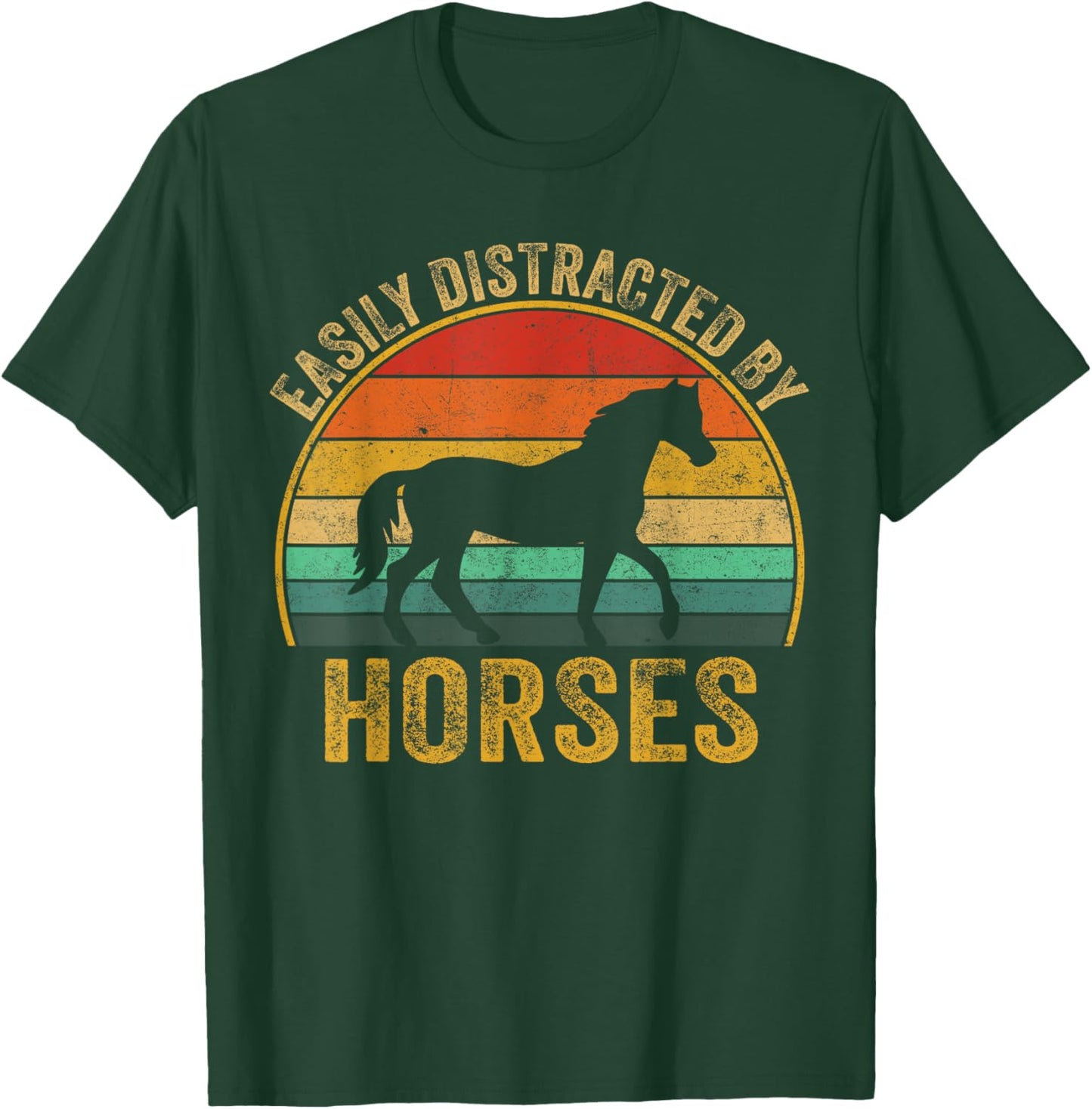 Easily Distracted By Horses Lover Horse Owner T-Shirt - T-Shirt | Forest