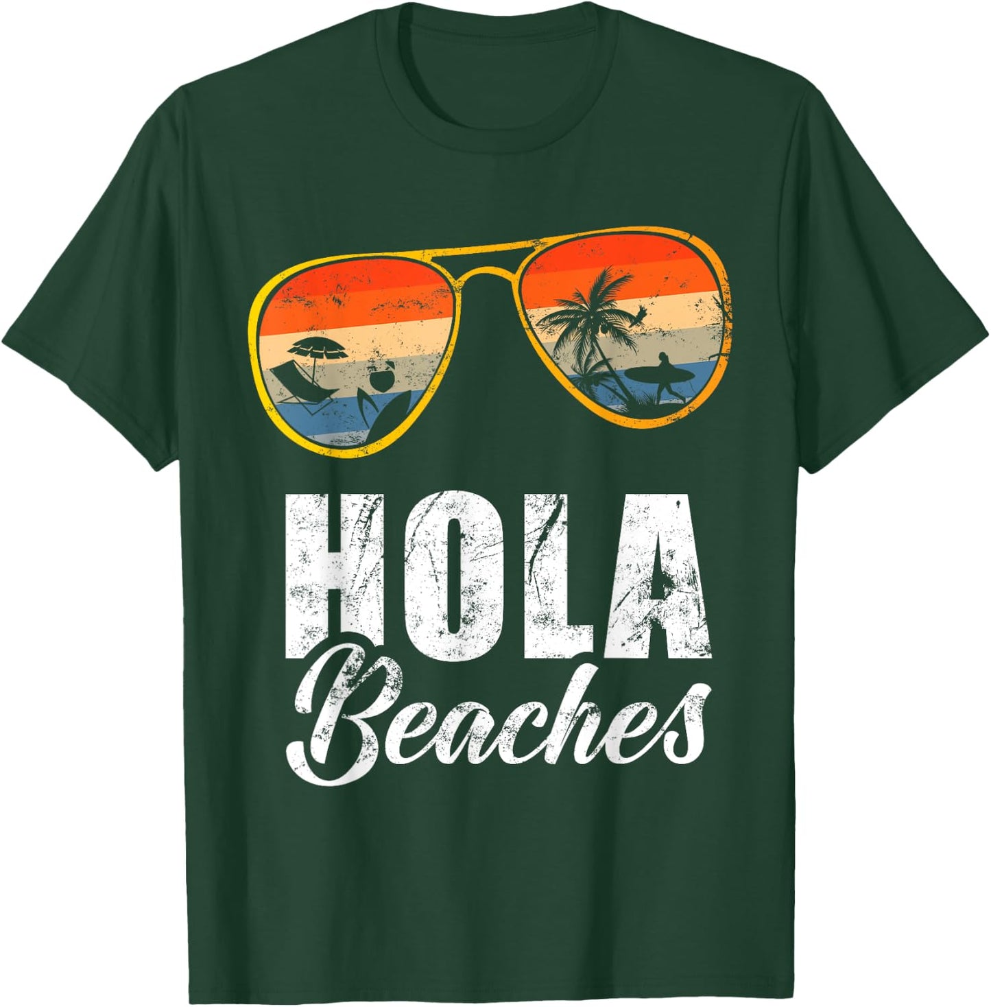 Hola Beaches Funny Beach Summer Vacation Retro Vintage Men Women Kids T-Shirt - T-Shirt | Forest