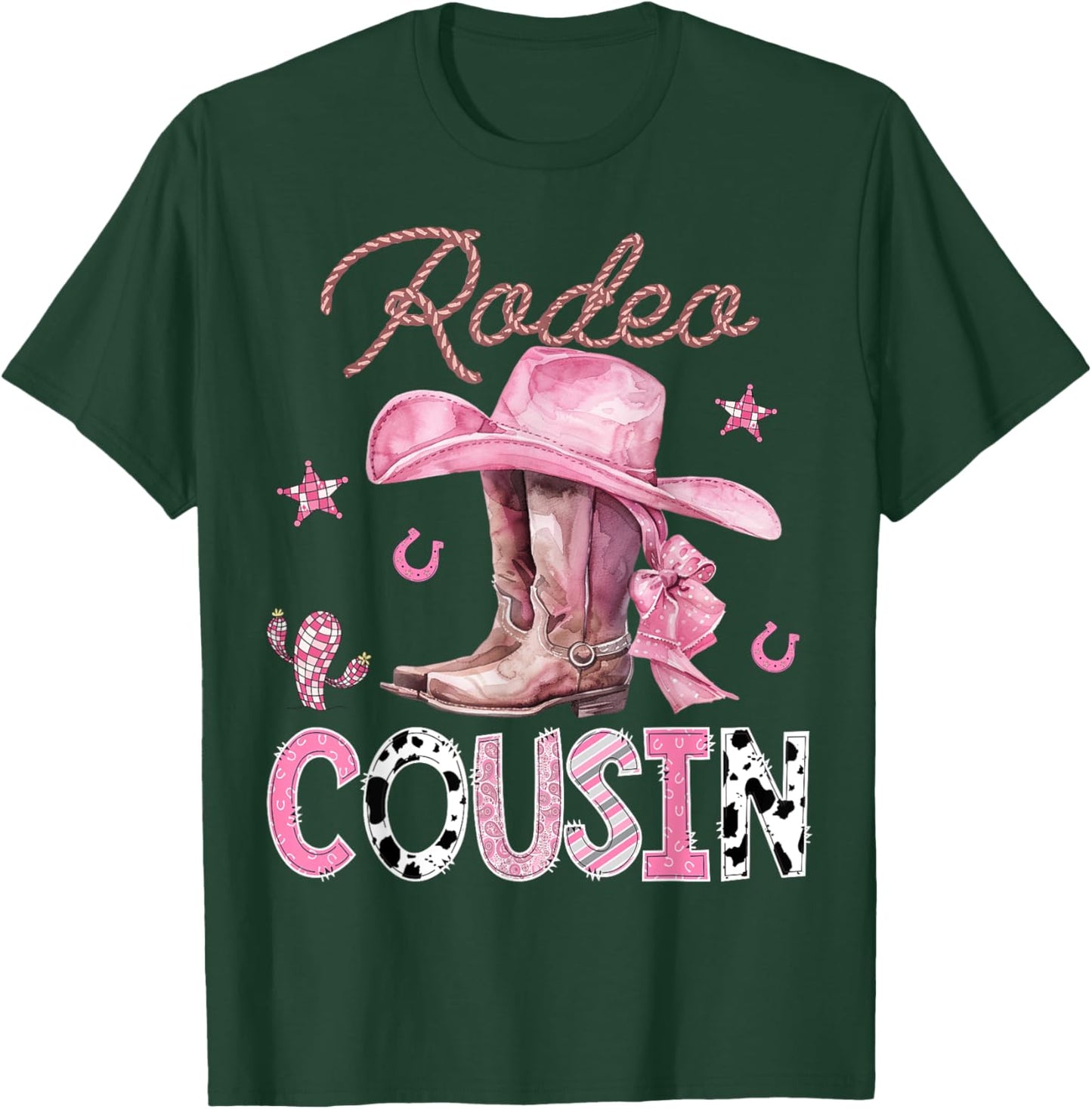 Rodeo Cousin Pink Boots Coquette CowGirl Birthday Party T-Shirt - T-Shirt | Forest