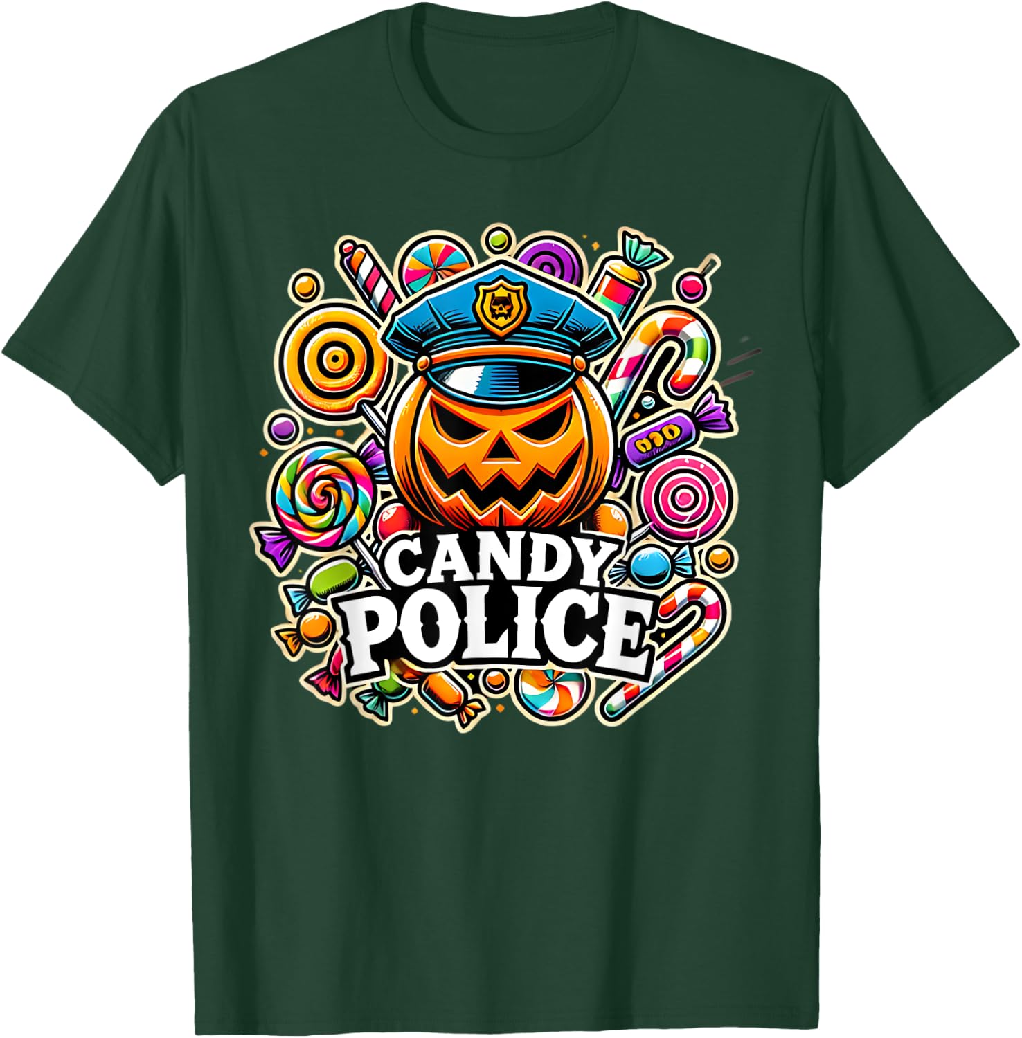 Candy Police Funny Halloween Party Trick or Treat Security T-Shirt - T-Shirt | Forest