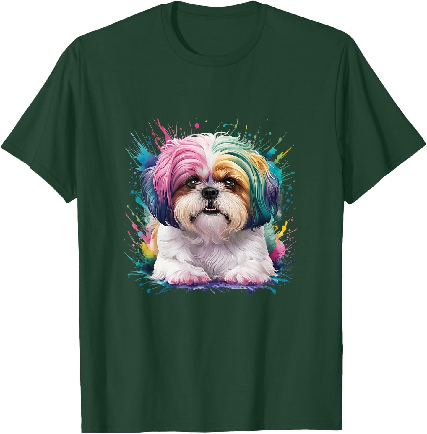 Men Woman Colorful Watercolor Shih Tzu T-Shirt - T-Shirt | Forest