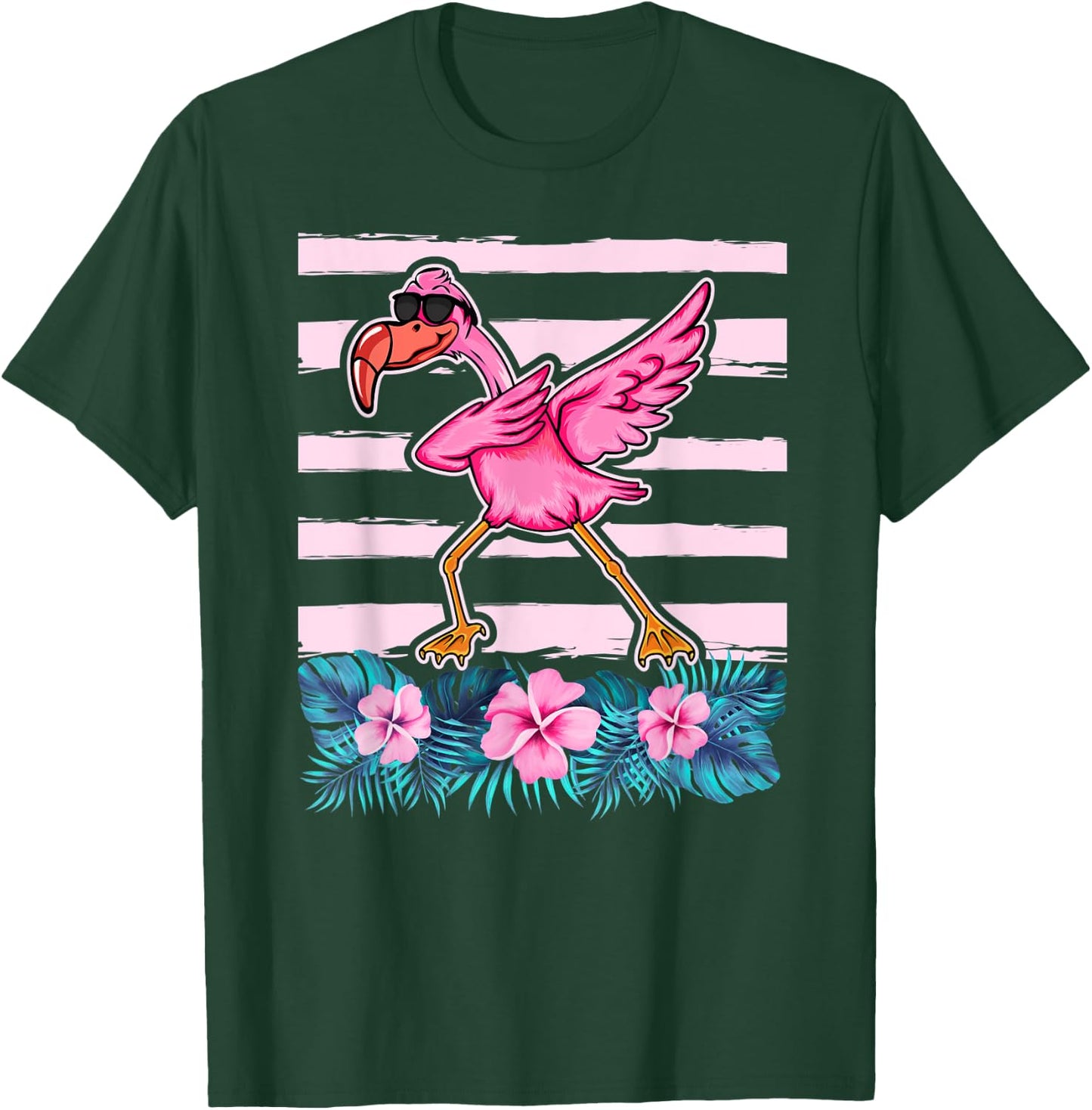 Flamingo Wearing Sunglass - Dabbing Flamingo Lover Floral T-Shirt - T-Shirt | Forest