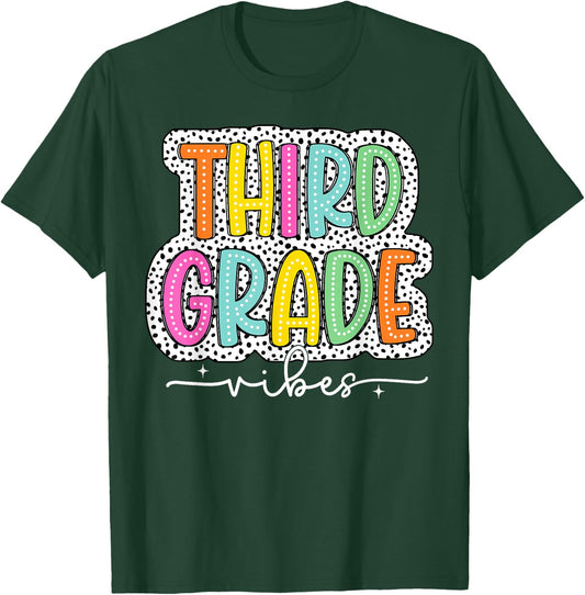 3rd Third Grade Vibes Back to School Dalmatian Dots T-Shirt - T-Shirt | Forest