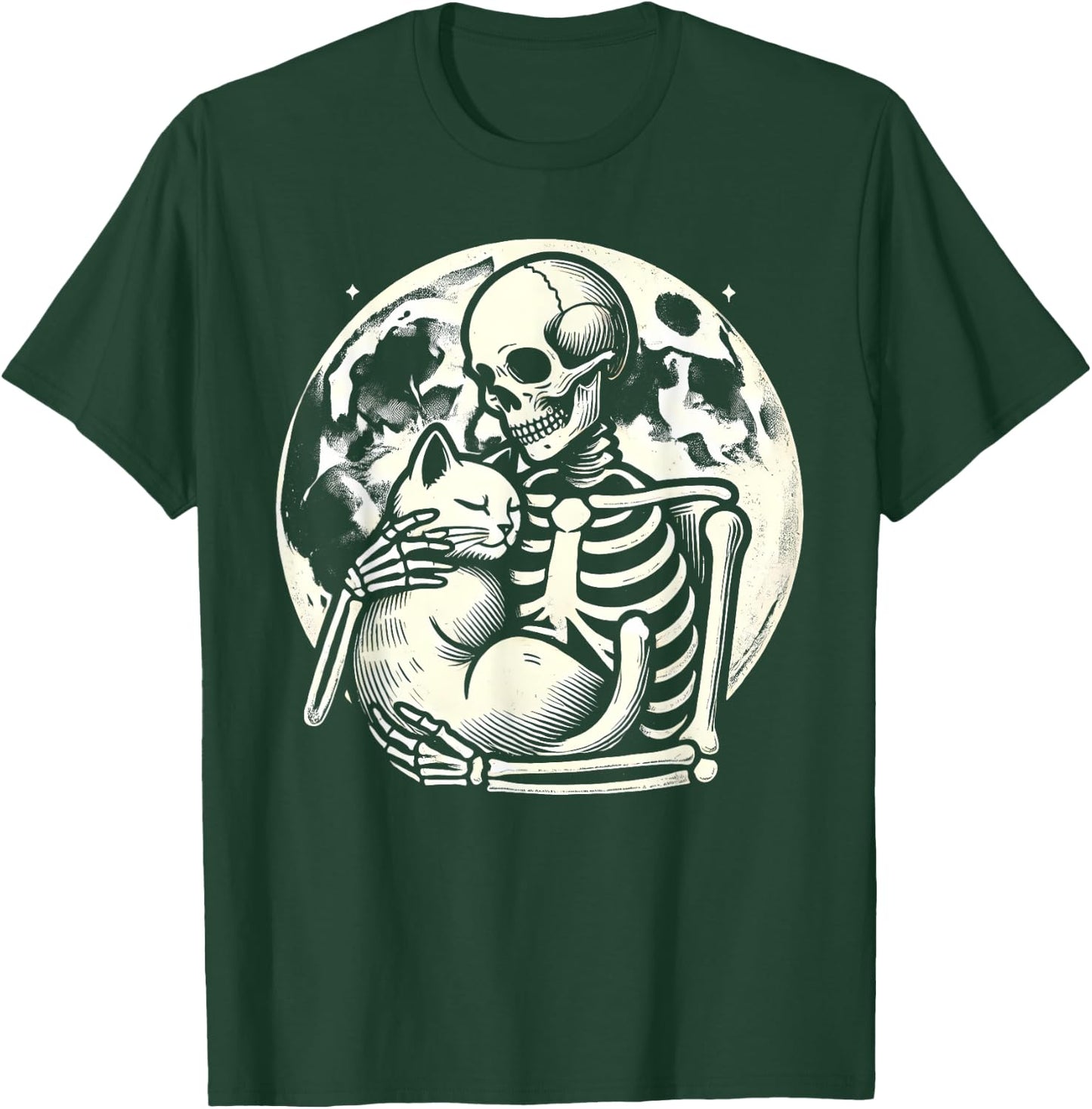 Skeleton Holding Cat Spooky Skull Halloween Gothic Kitty Women Kids T-Shirt - T-Shirt | Forest