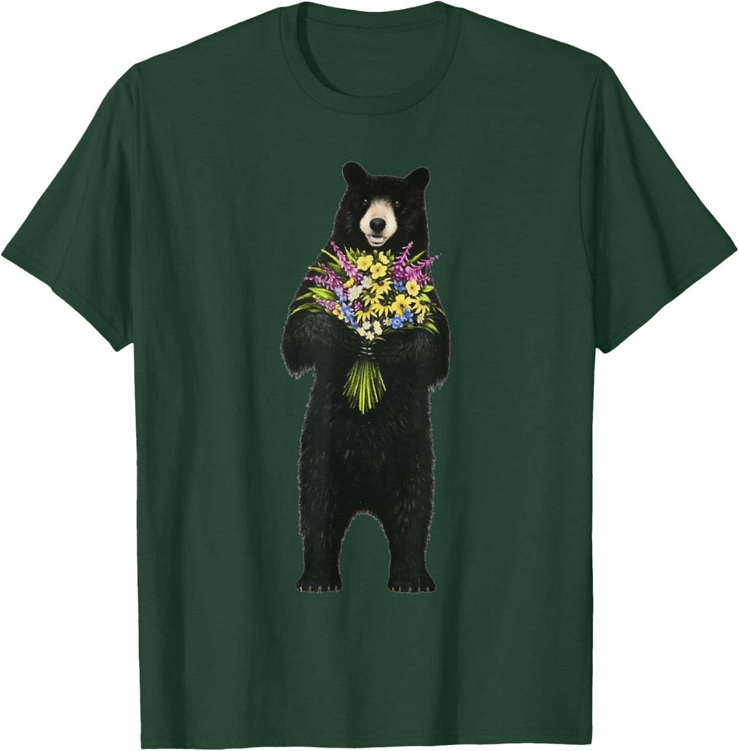 Black bear with a bouquet of wild flowers T-Shirt - T-Shirt | Forest